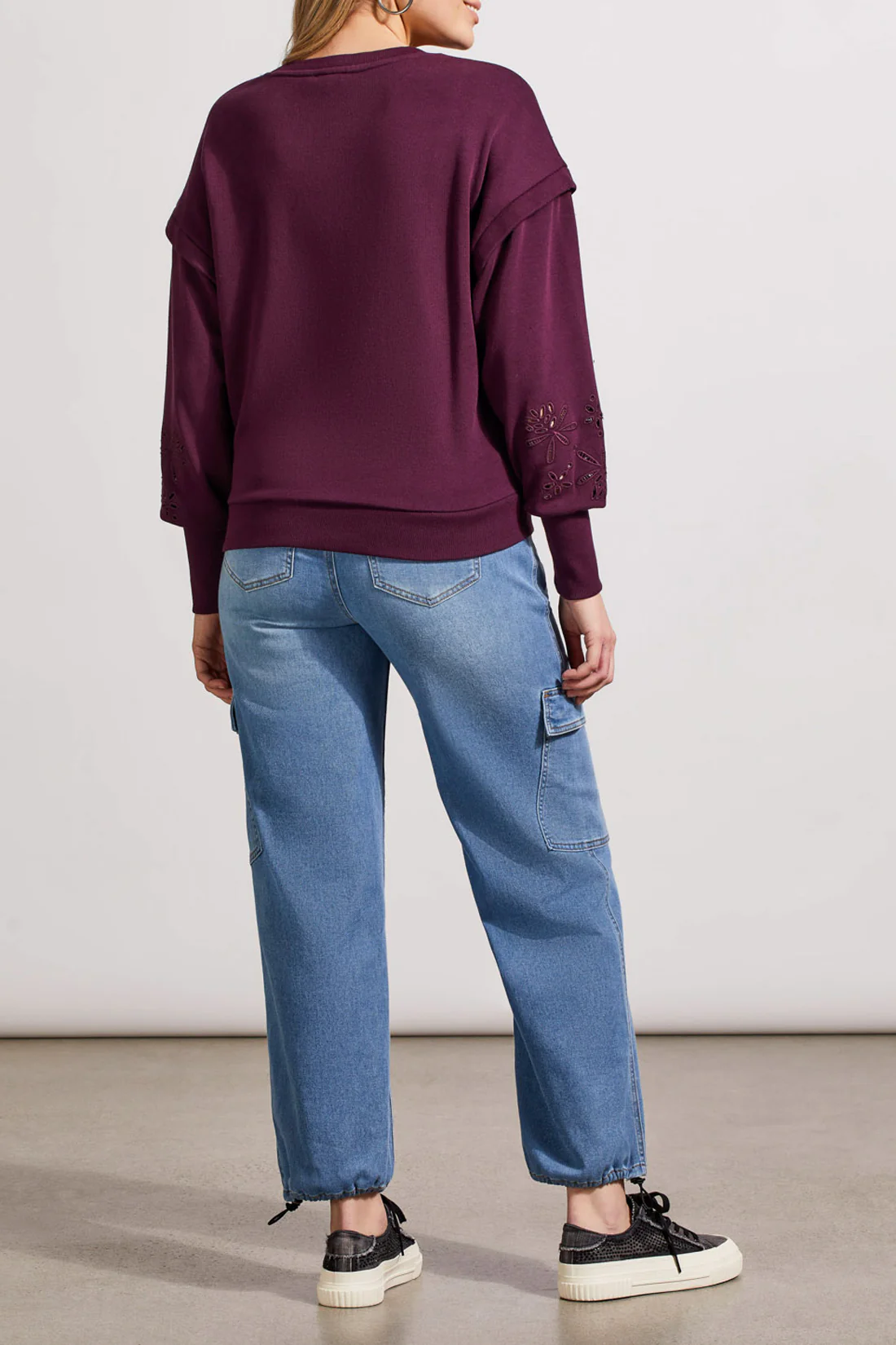 Tribal 5568O/3128-Crew Neck Pullover W/Embroidery-Dark Plum - Image 3