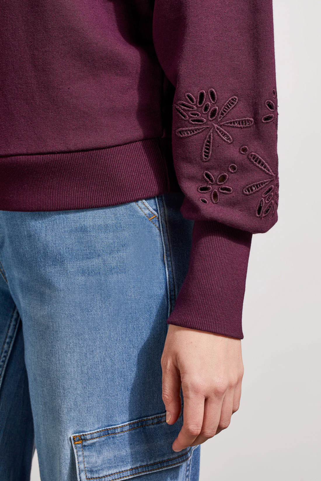Tribal 5568O/3128-Crew Neck Pullover W/Embroidery-Dark Plum - Image 4
