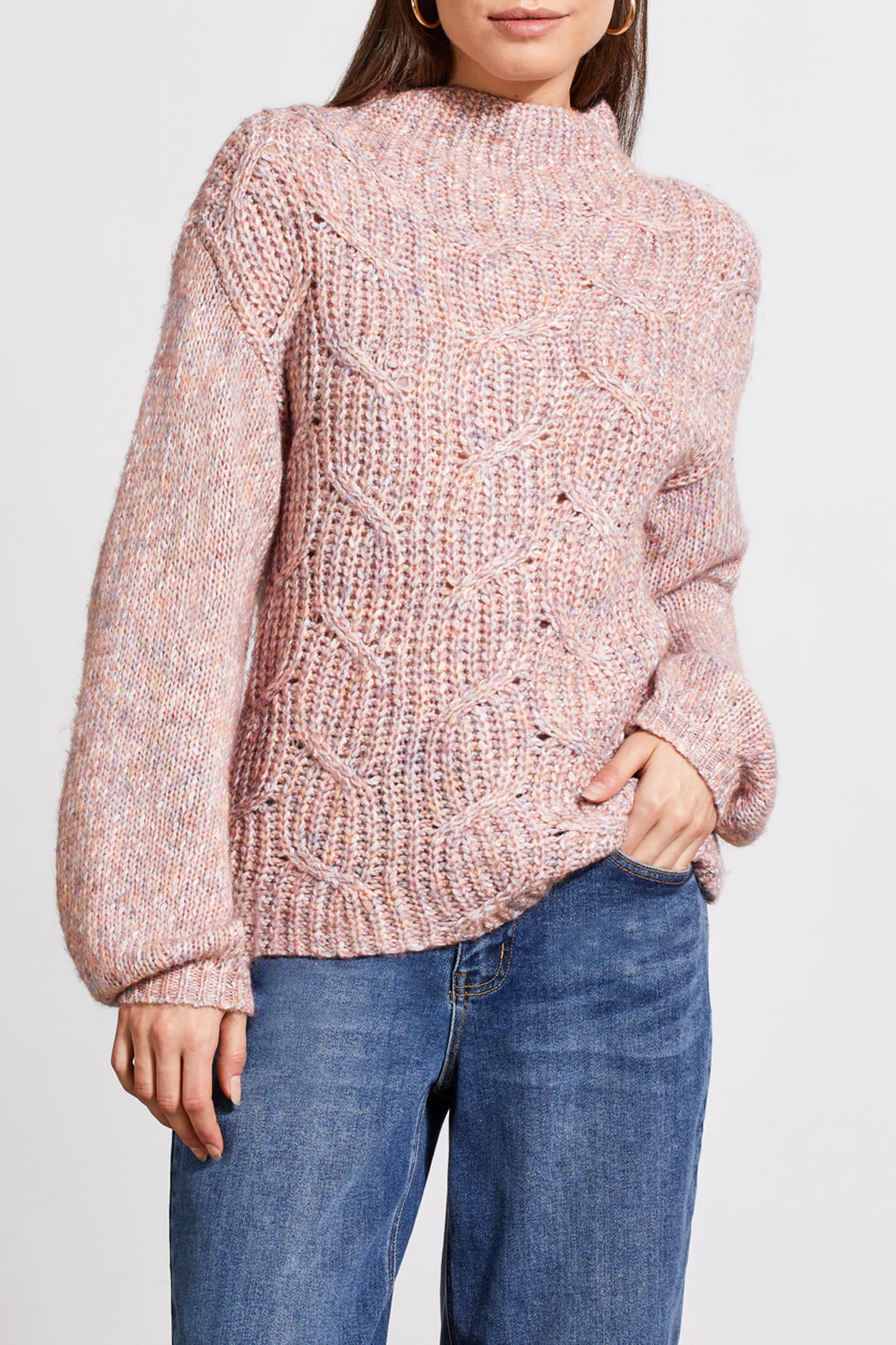 Tribal 5583O/2323-Funnel Neck Over Size Sweater-Deep Rose - Image 2