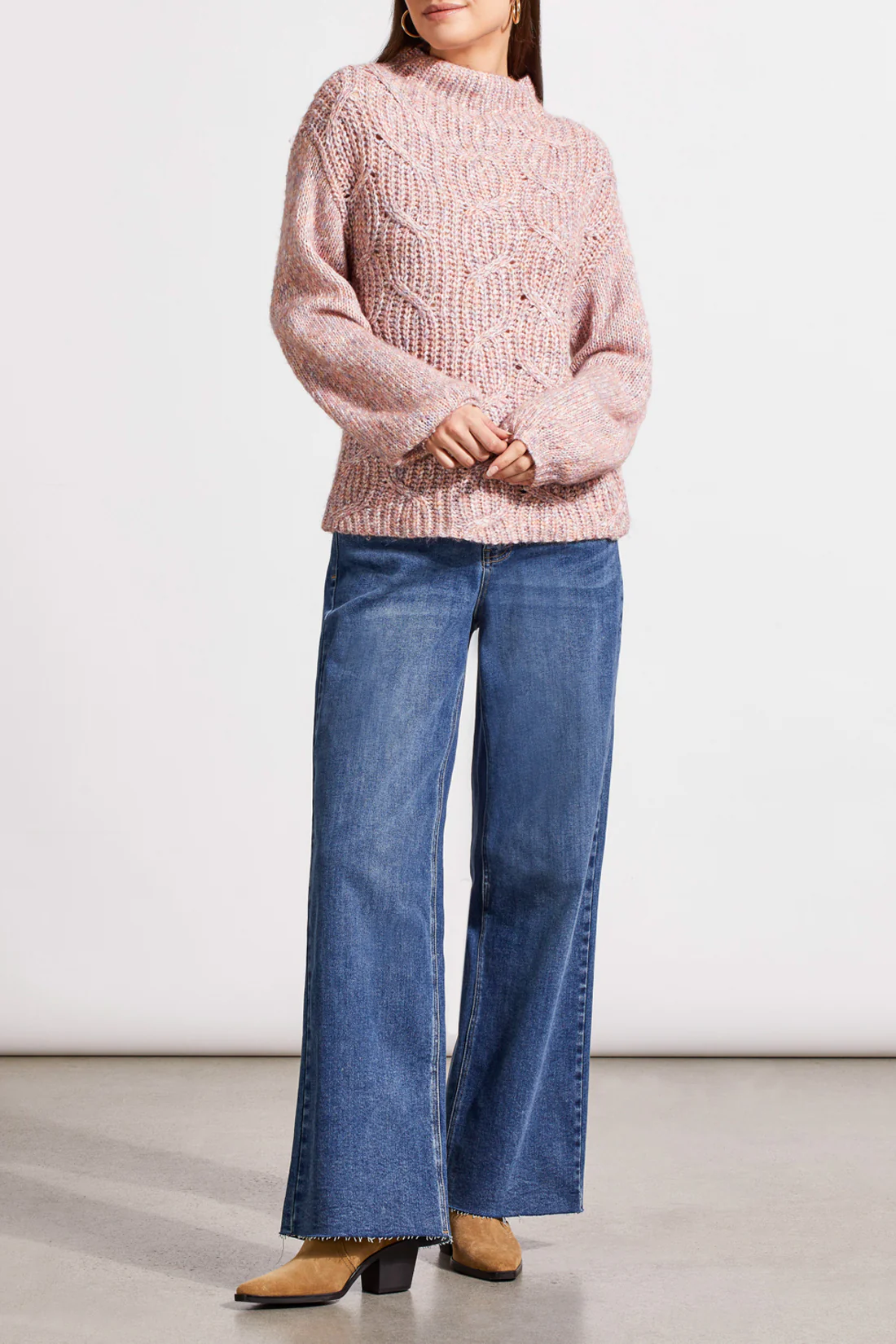 Tribal 5583O/2323-Funnel Neck Over Size Sweater-Deep Rose - Image 3