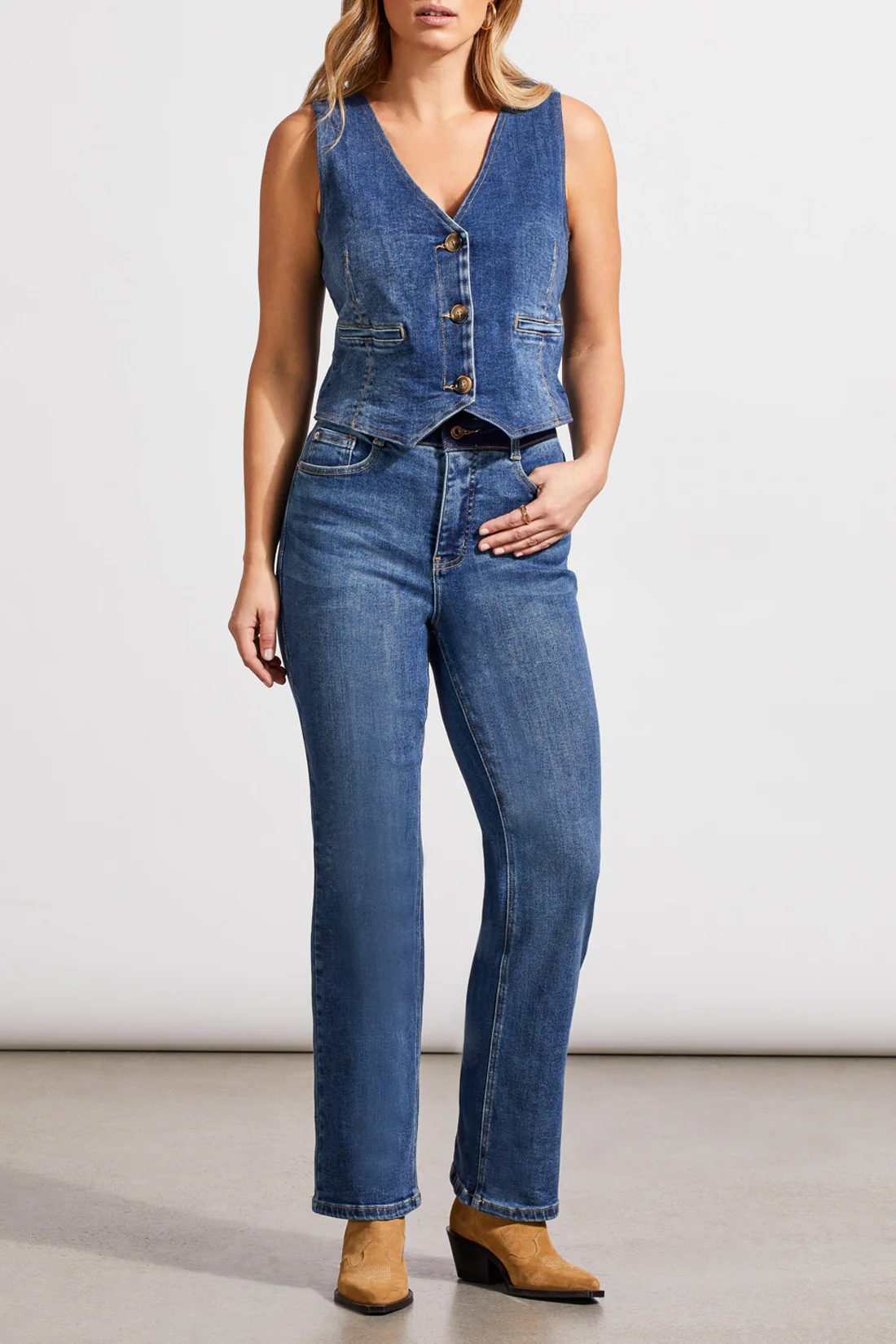 Tribal 5596O/2065-Brooke Hugging Micro Flare Jeans-Soft Indigo