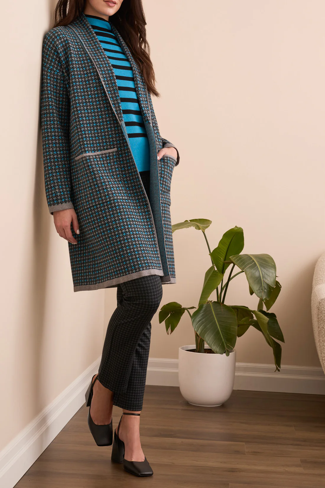 Tribal -1523O-8234-Long Sleeve Coatigan W/Pockets-Charcoal - Image 3
