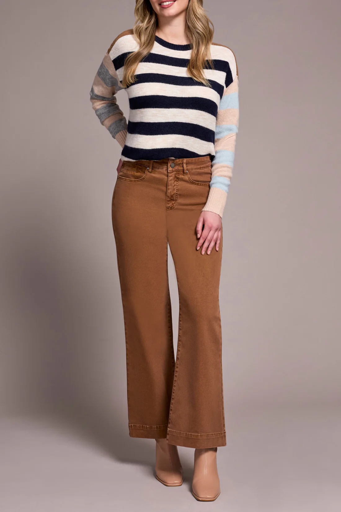 Tribal -1861O-2020W-Stretch Fly Front Wide Leg Pants-Walnut - Image 2