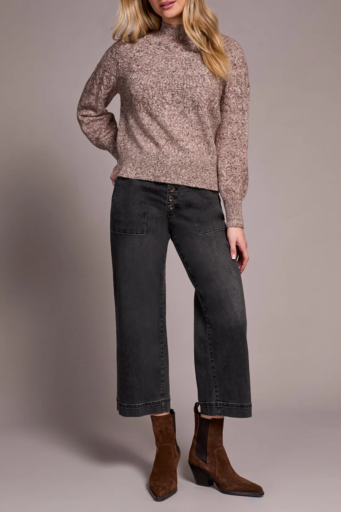 Tribal -2252O-8199-Long Sleeve Mock Neck Sweater-Wood - Image 2