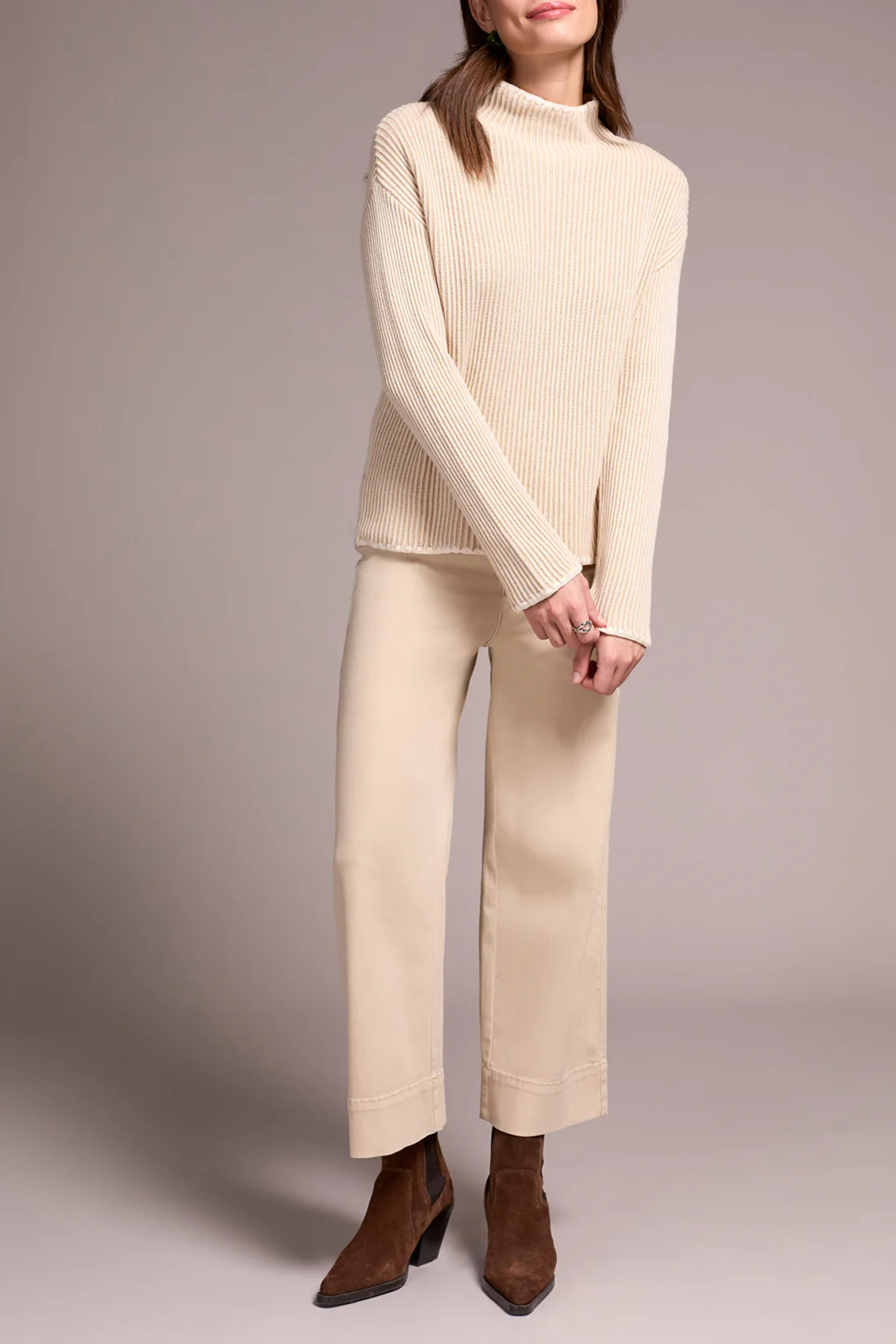 Tribal -2255O-576-Long Sleeve Funnel Neck Sweater-Moonstone - Image 3