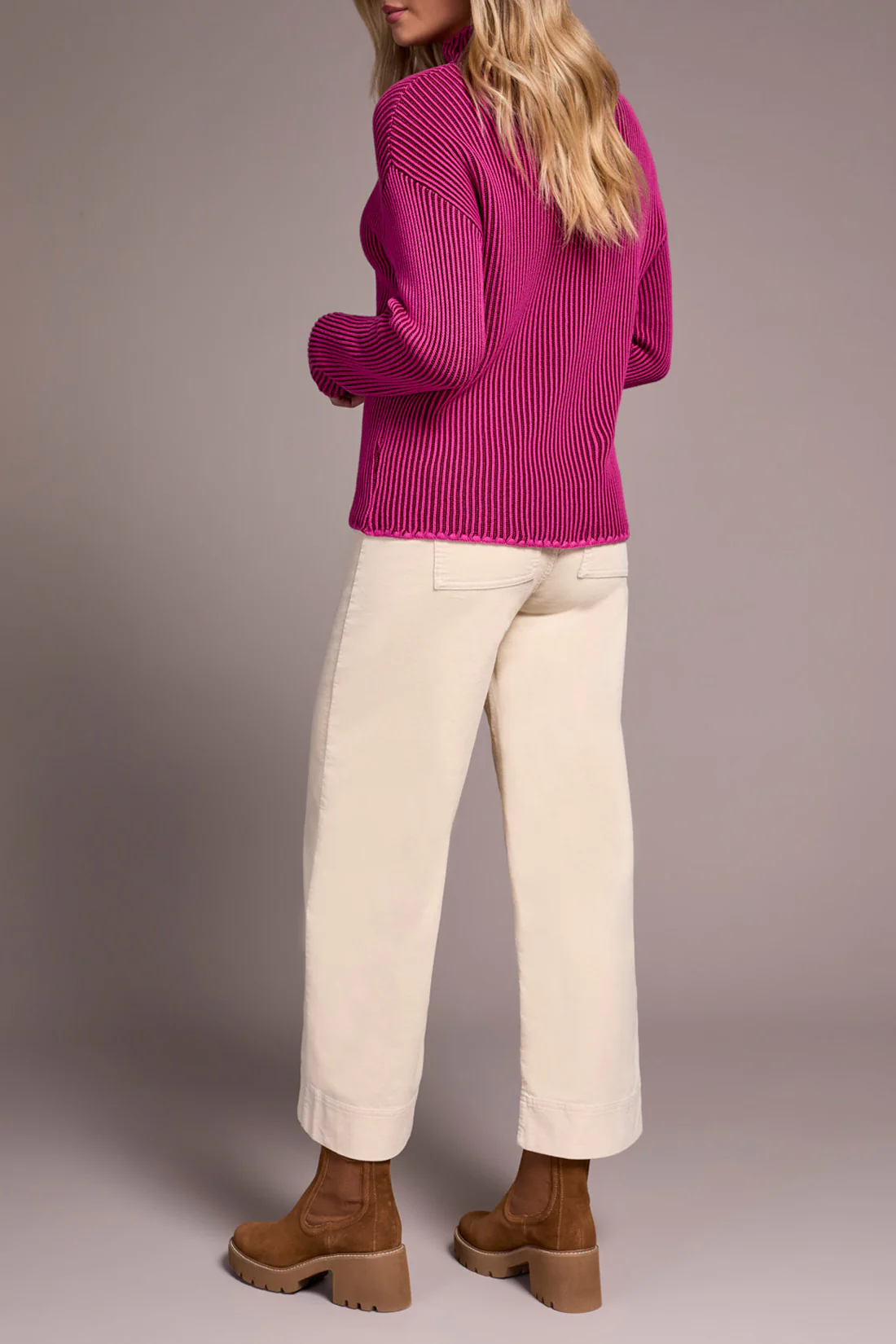 Tribal -2255O-576-Long Sleeve Funnel Neck Sweater-Pink Flambe - Image 4