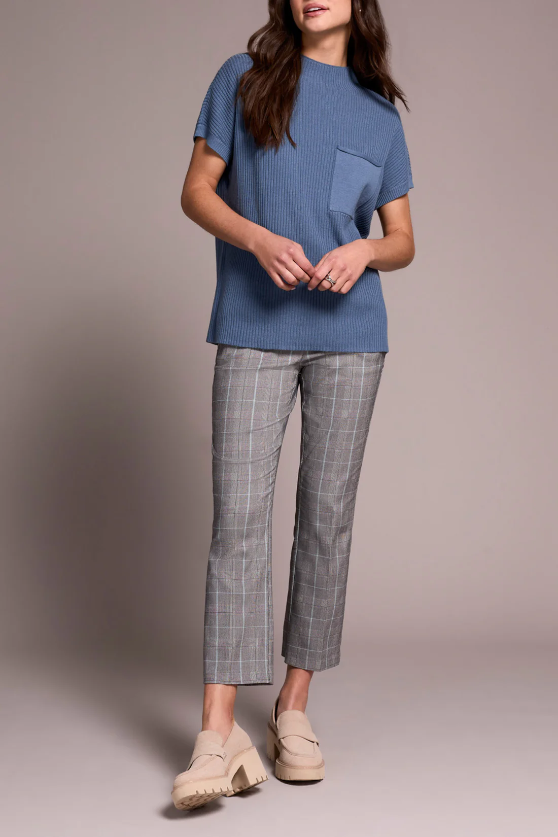 Tribal -2277O-8286-S/S Dolman Sweater W/Pocket-Slate Blue - Image 3