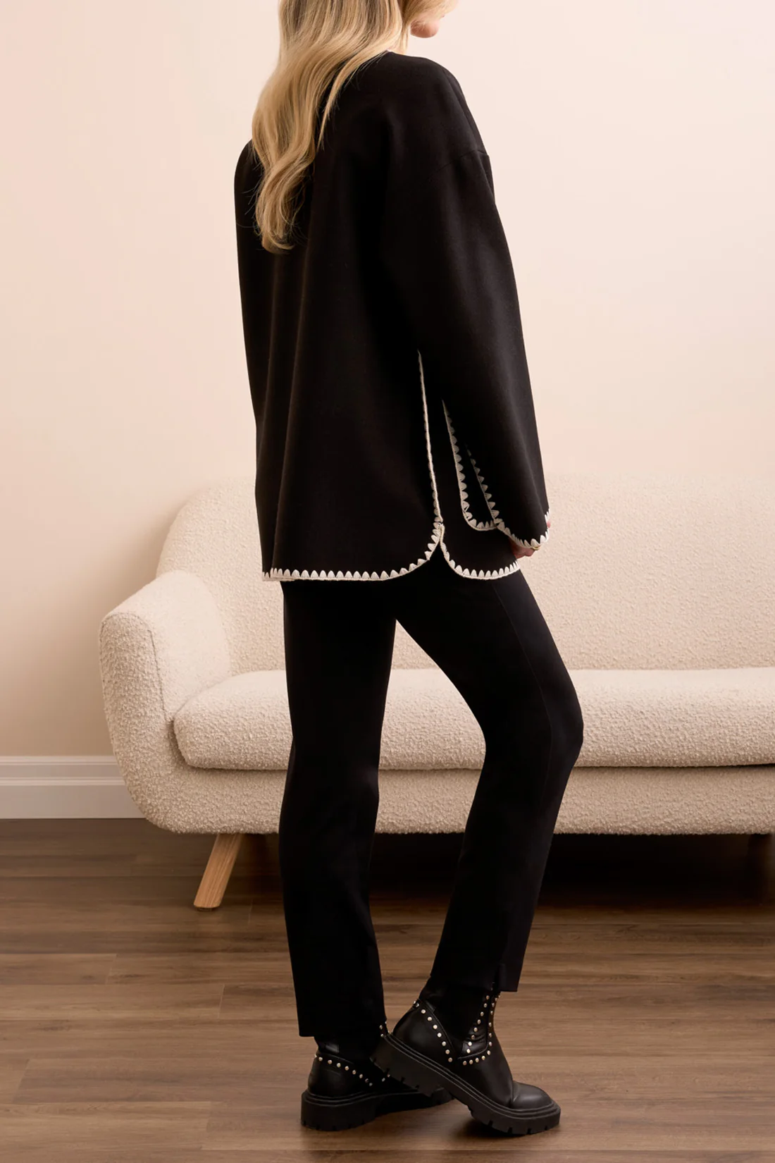 Tribal -2287O-3995-Long Sleeve Button Front Coat W/Detachable Scarf-Black - Image 4