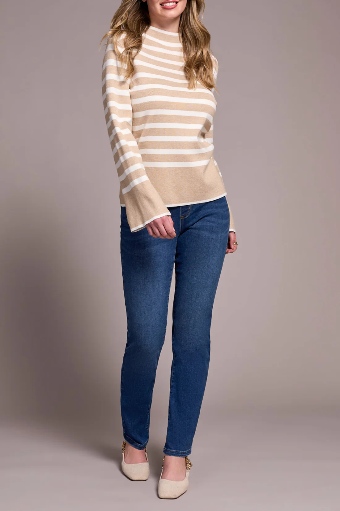 Tribal -2289O-835-Long Sleeve Funnel Neck Sweater-H Latte - Image 3
