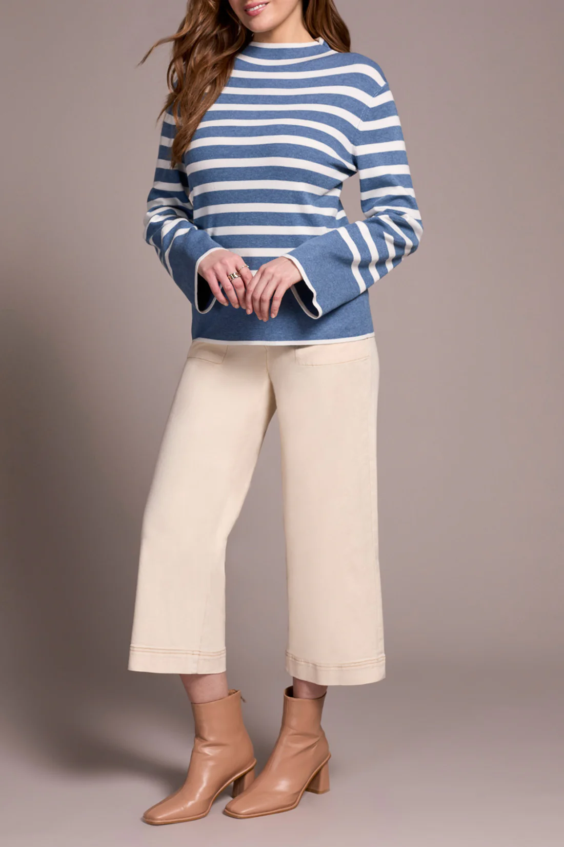Tribal -2289O-835-Long Sleeve Funnel Neck Sweater-H Slate - Image 3