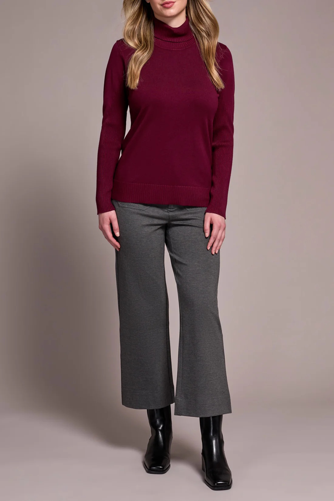 Tribal -2292O-835-Long Sleeve Turtle Neck Sweater-Wine