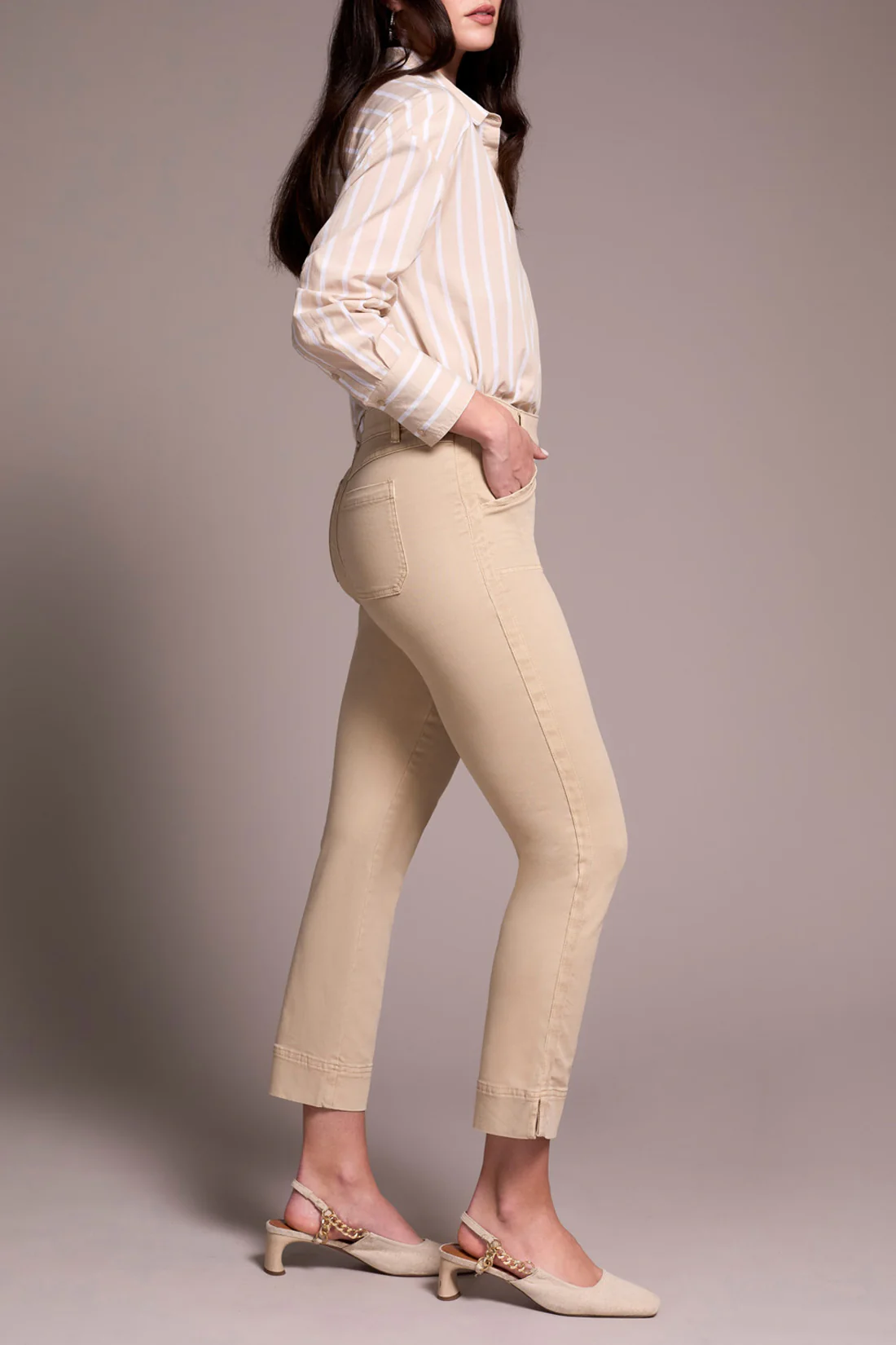 Tribal -2305O-2020W-Pull On Ankle Pant W/Side Leg Tape-Sand Stone - Image 3