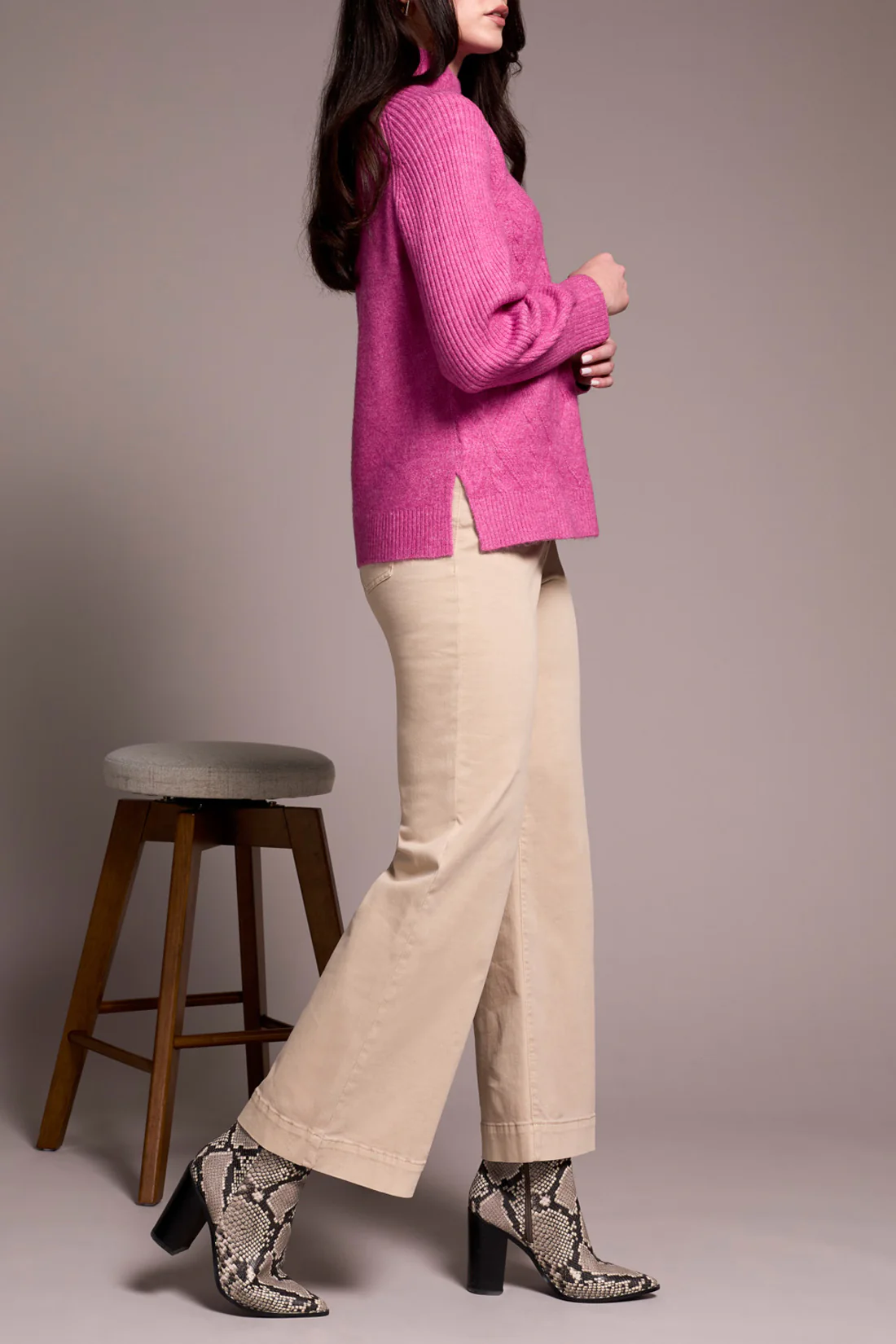 Tribal -2322O-3590-Long Sleeve Mock Neck Sweater-Cameo - Image 3