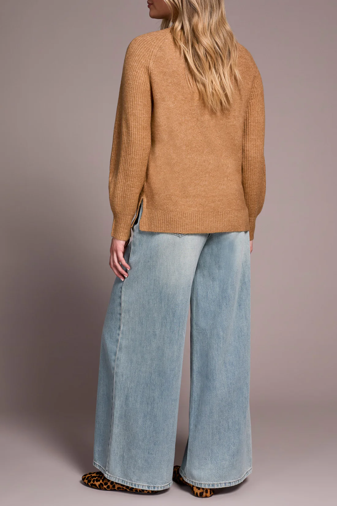 Tribal -2322O-3590-Long Sleeve Mock Neck Sweater-Ice Latte - Image 4