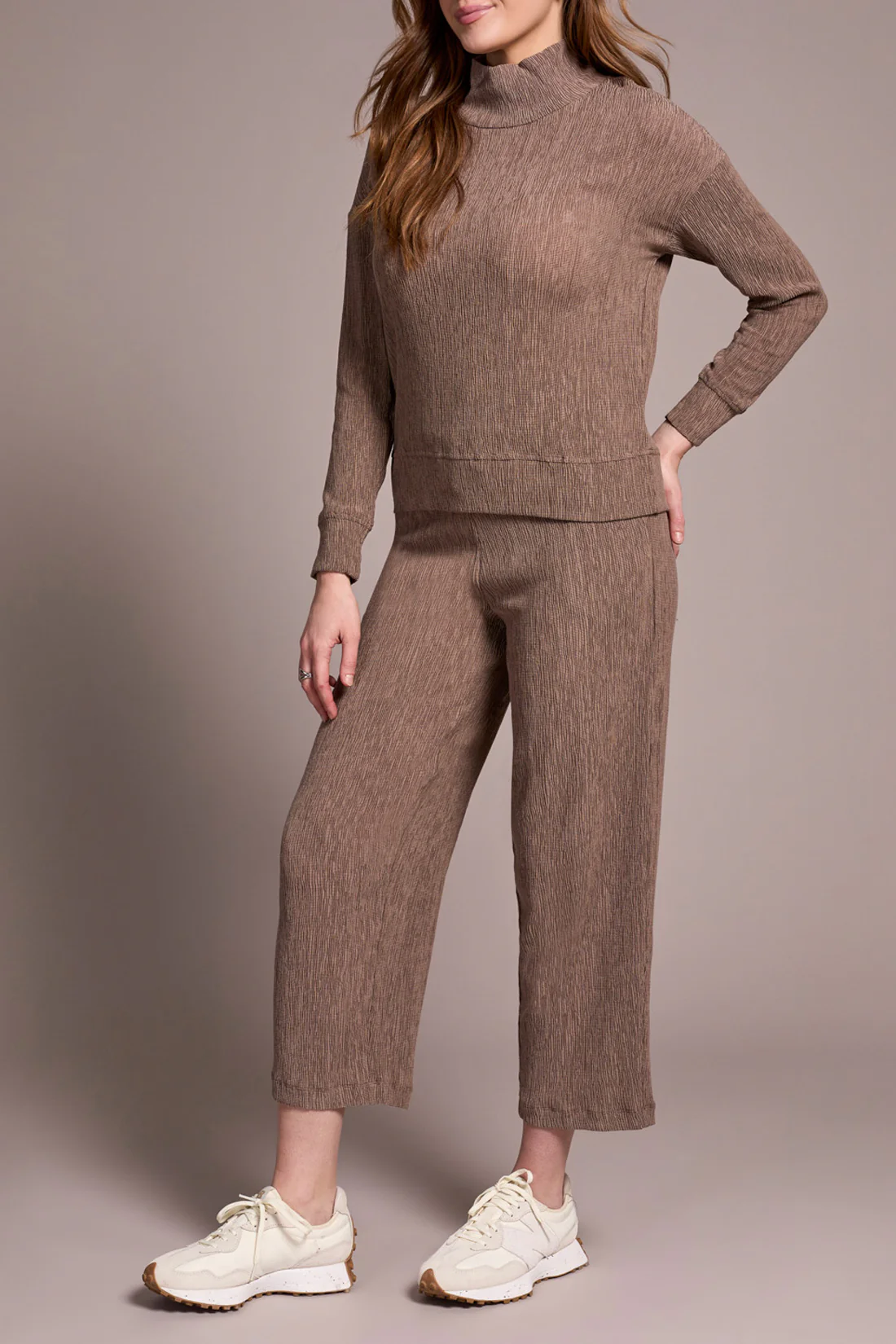 Tribal -2332O-8324-Long Sleeve Mock Neck Top-Fossil - Image 3
