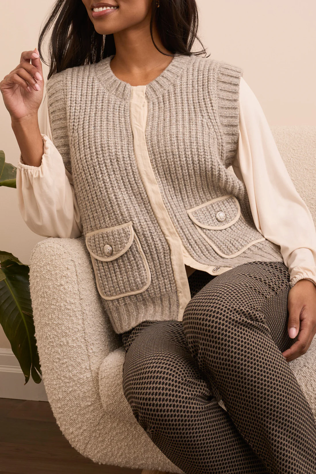 Tribal -2368O-3976-Sleeveless Vest W/Pockets-Sand Stone - Image 3