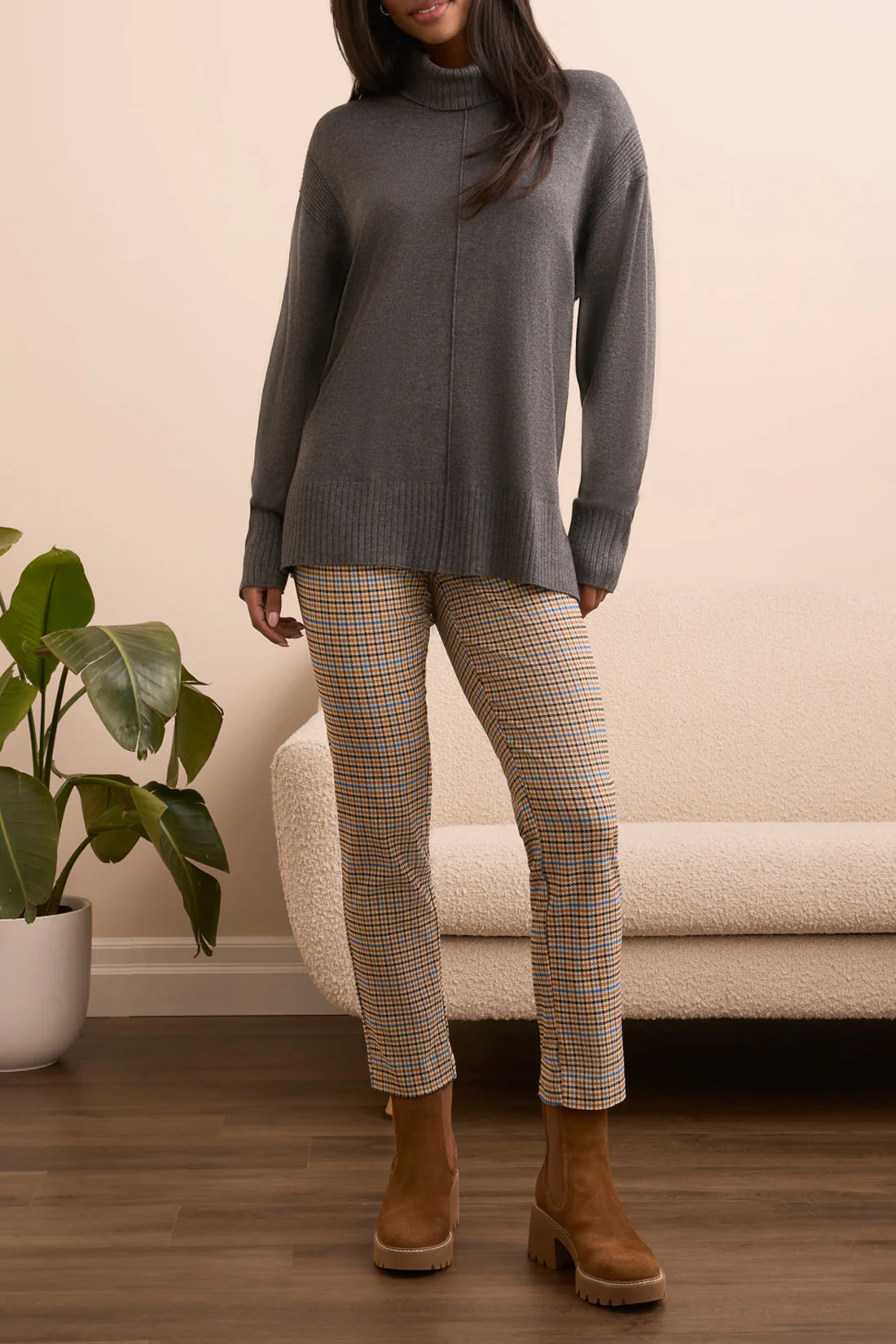 Tribal -2395O-8359-Long Sleeve Turtle Neck Sweater-Charcoal - Image 3