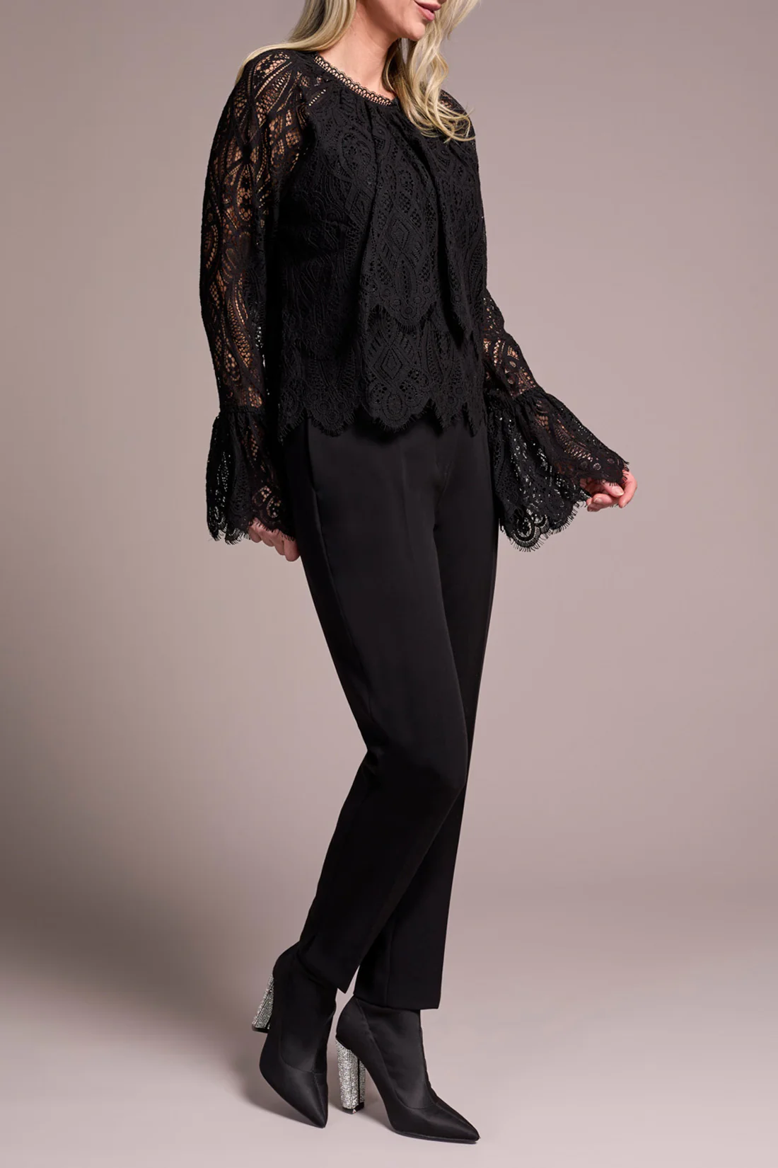 Tribal Long Sleeve Blouse W/Lined Body-Black 2411O-8345 - Image 3