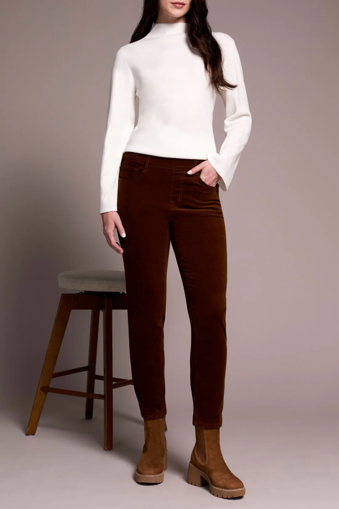 Tribal -5580O-4989-Micro Cord Audrey Pull On Slim Ankle Pants-DK Anise - Image 2