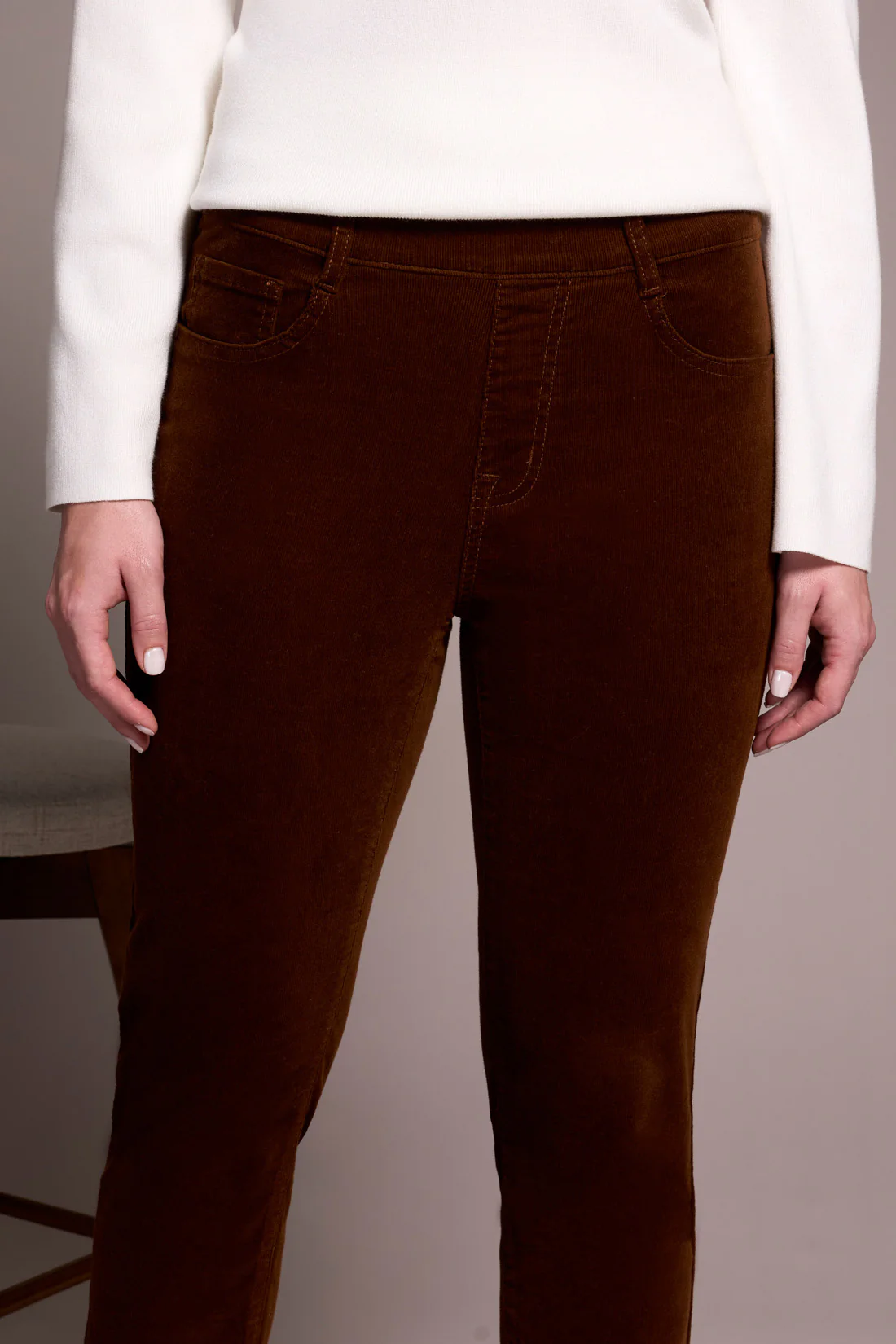 Tribal -5580O-4989-Micro Cord Audrey Pull On Slim Ankle Pants-DK Anise - Image 4