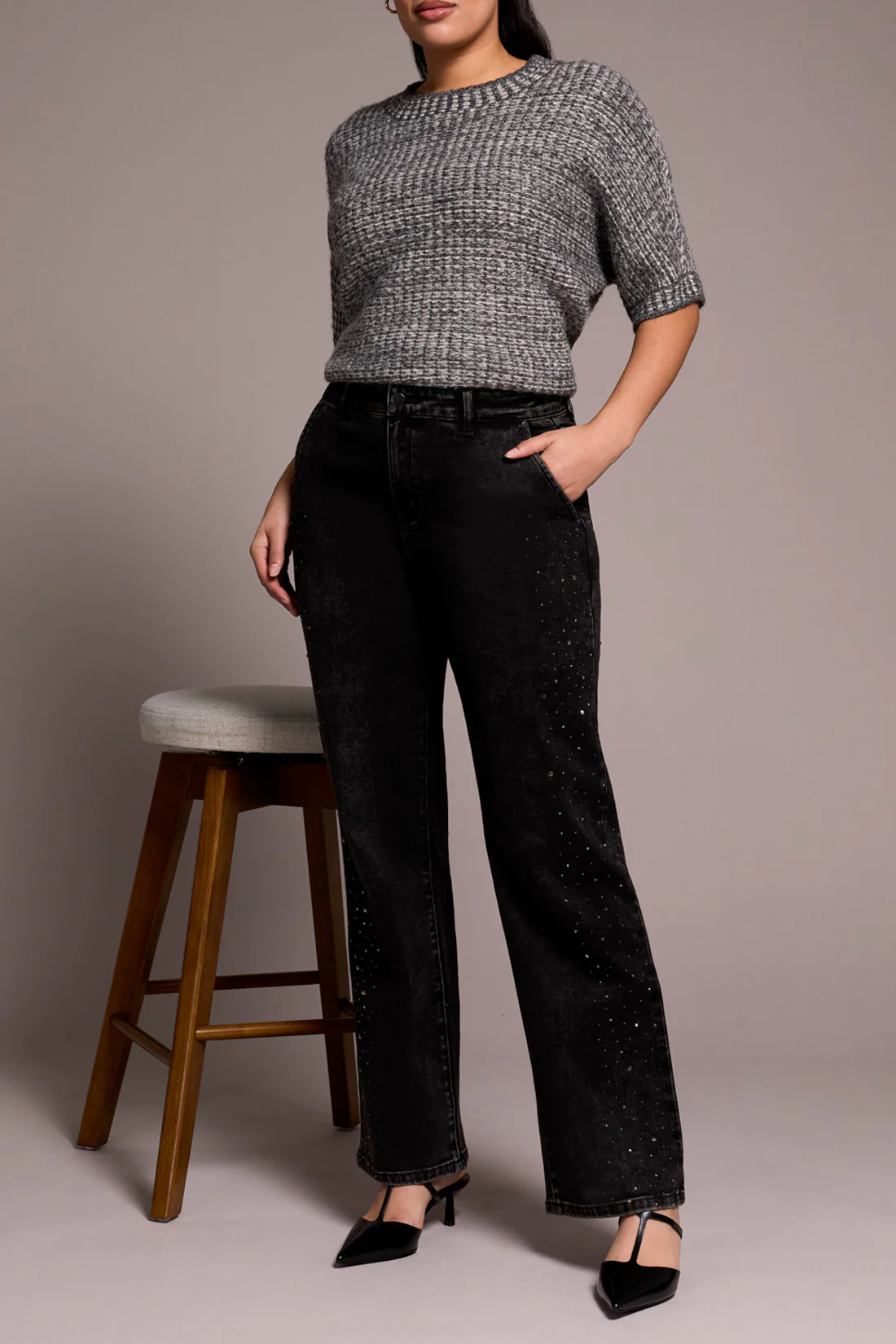 Tribal Brooke Super Straight Pants W/Stones-Jewel Grey 6027O-5078 - Image 2
