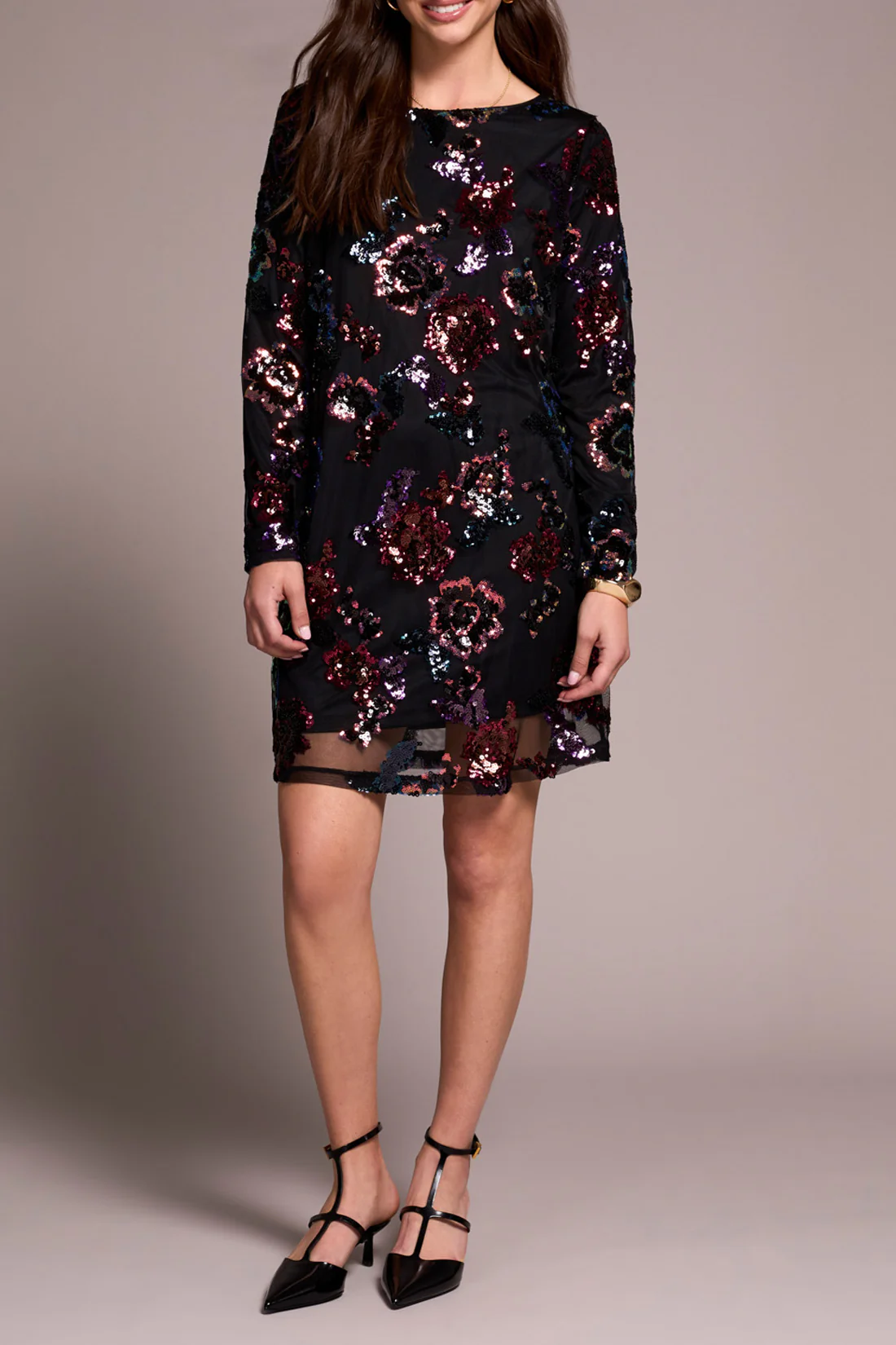 Tribal -945O-5053-Long Sleeve Lined Dress-Black/Multi - Image 2