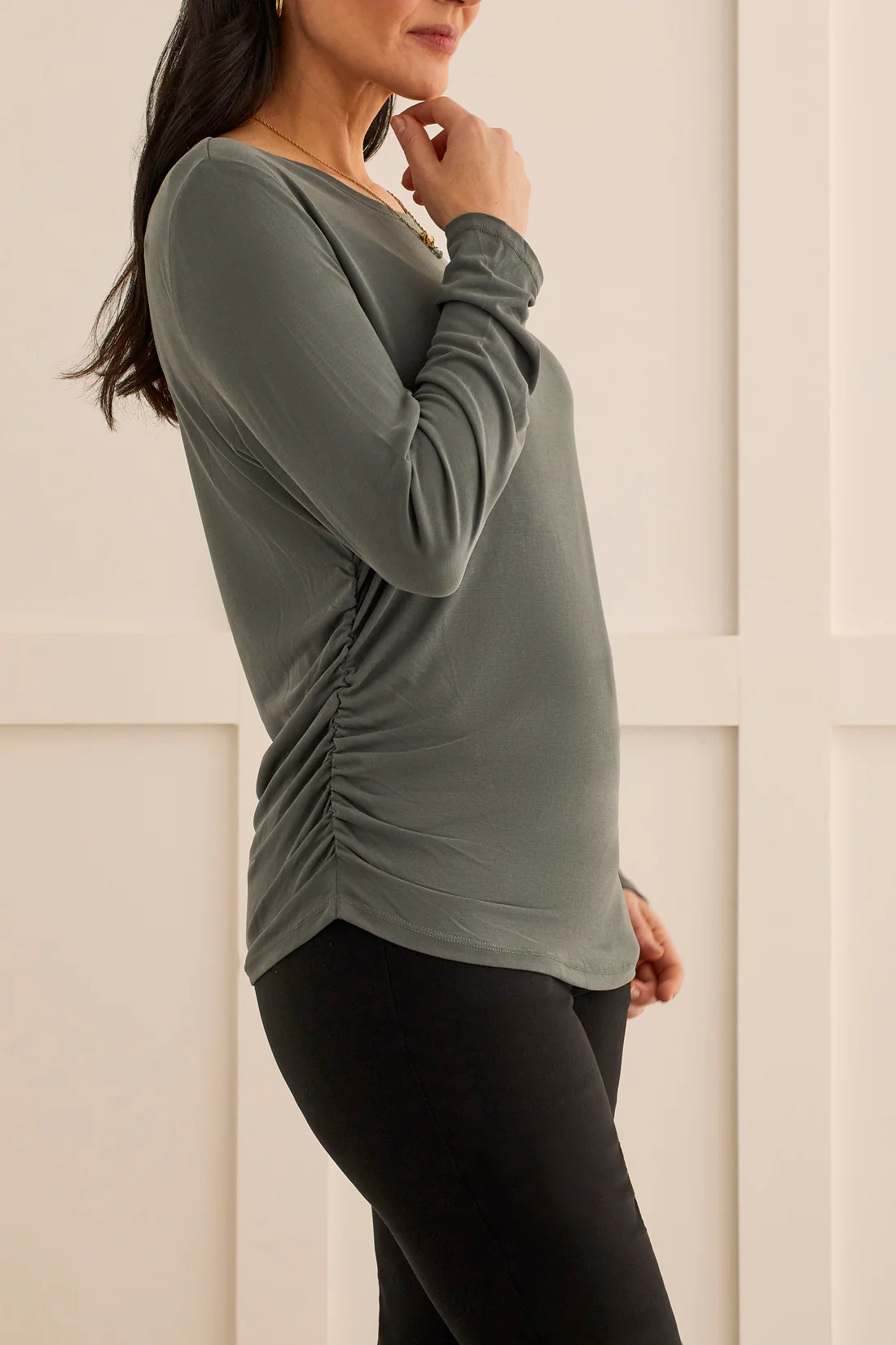 Tribal 1586O/2891-Crew Neck Top-Forest Fog - Image 3