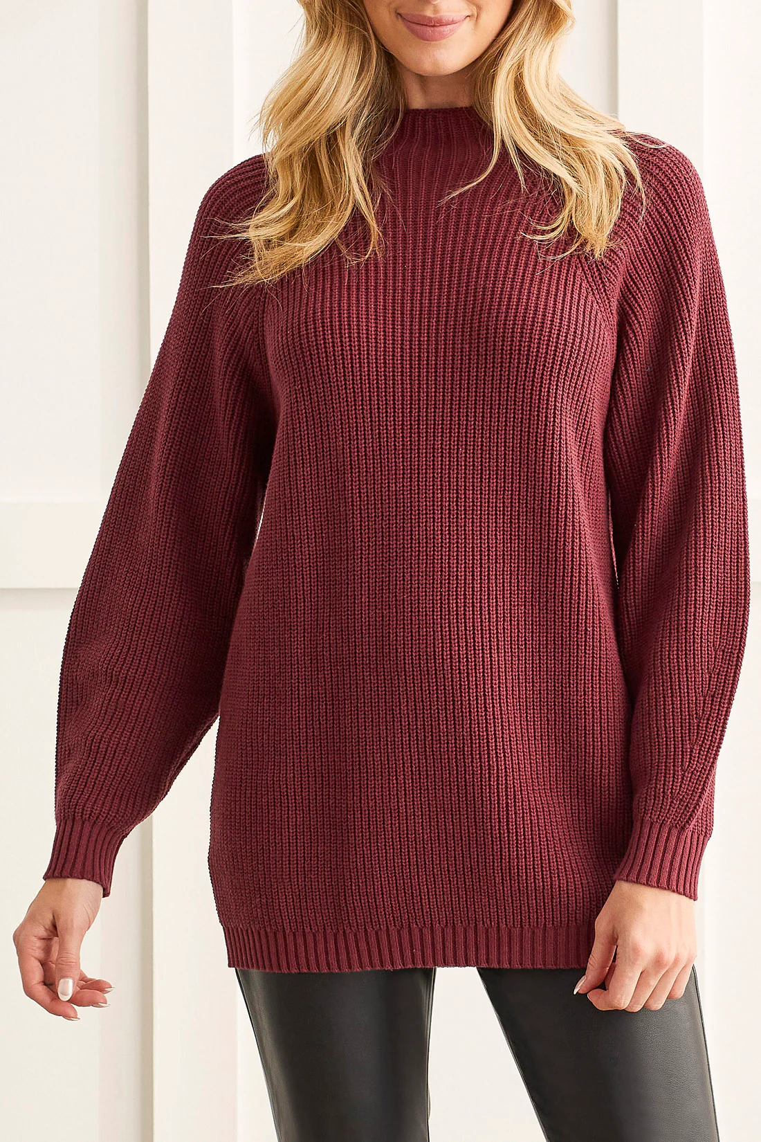Tribal 7515O/4647-Tunic Sweater- Red Wine - Image 4
