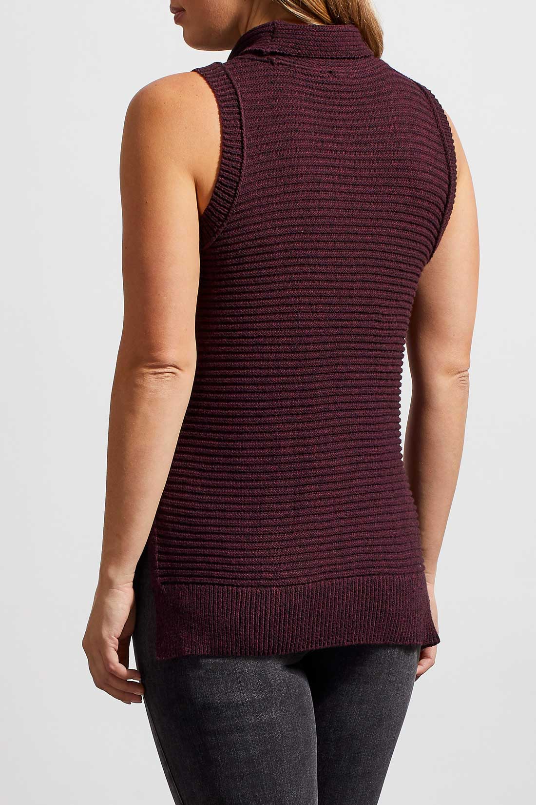 Tribal 7864O/4813-Sleeveless Sweater-Red Wine - Image 3