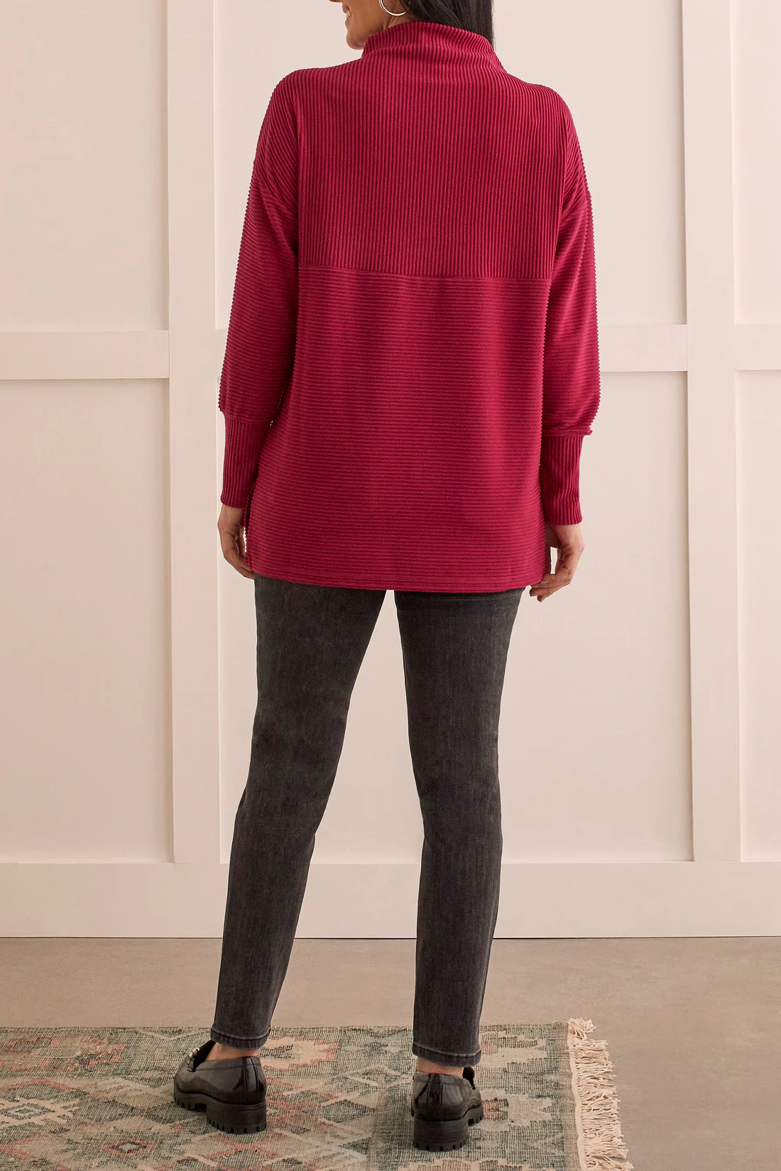 Tribal  7913O/4860-Funnel Neck Tunic-Red Plum - Image 4