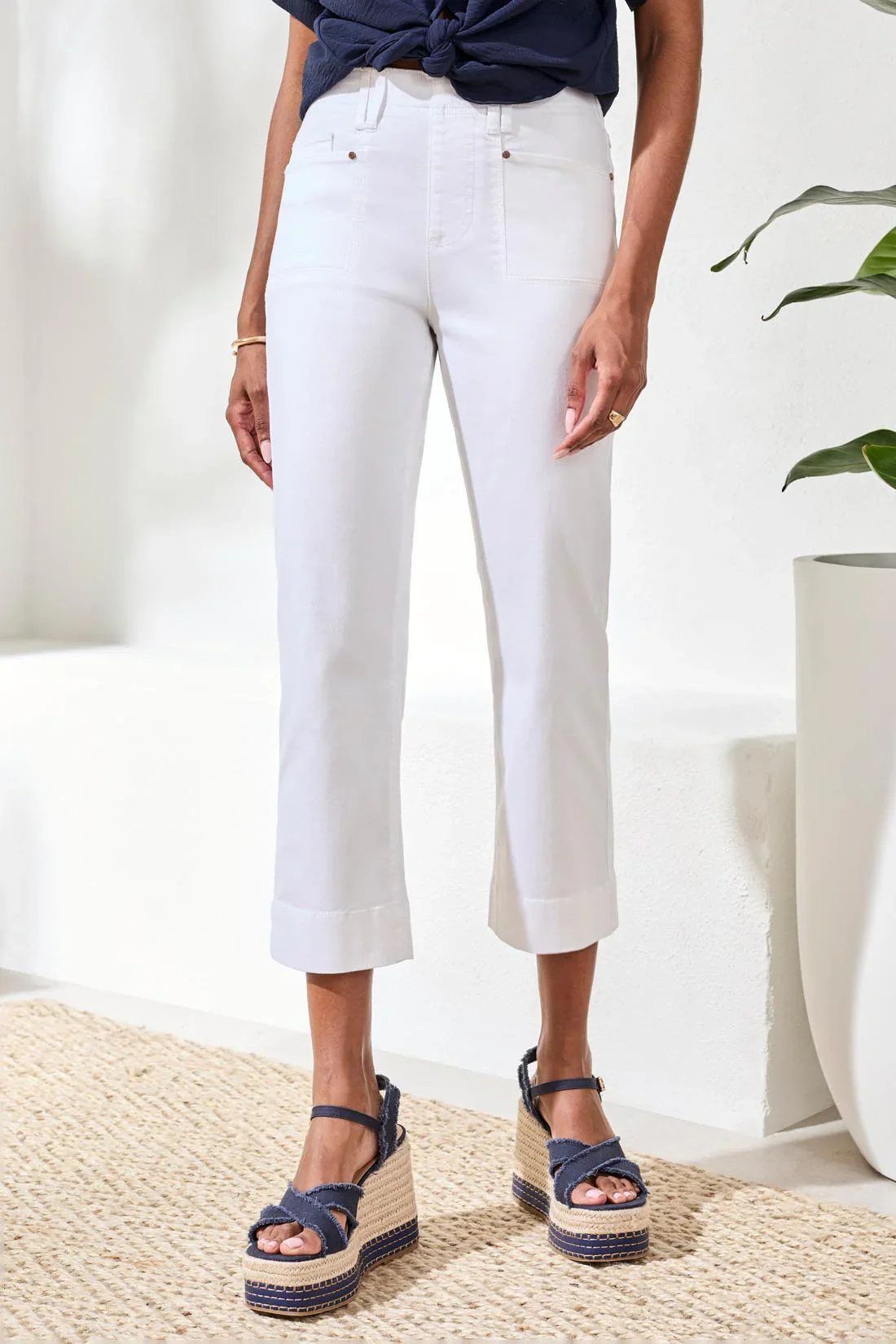 Tribal Pull On Kick Flare Capri-2441O-0001-White