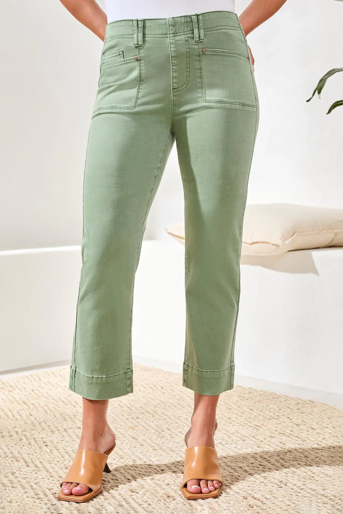 Tribal Pull On Kick Flare Capri-2441O-0324-Moss