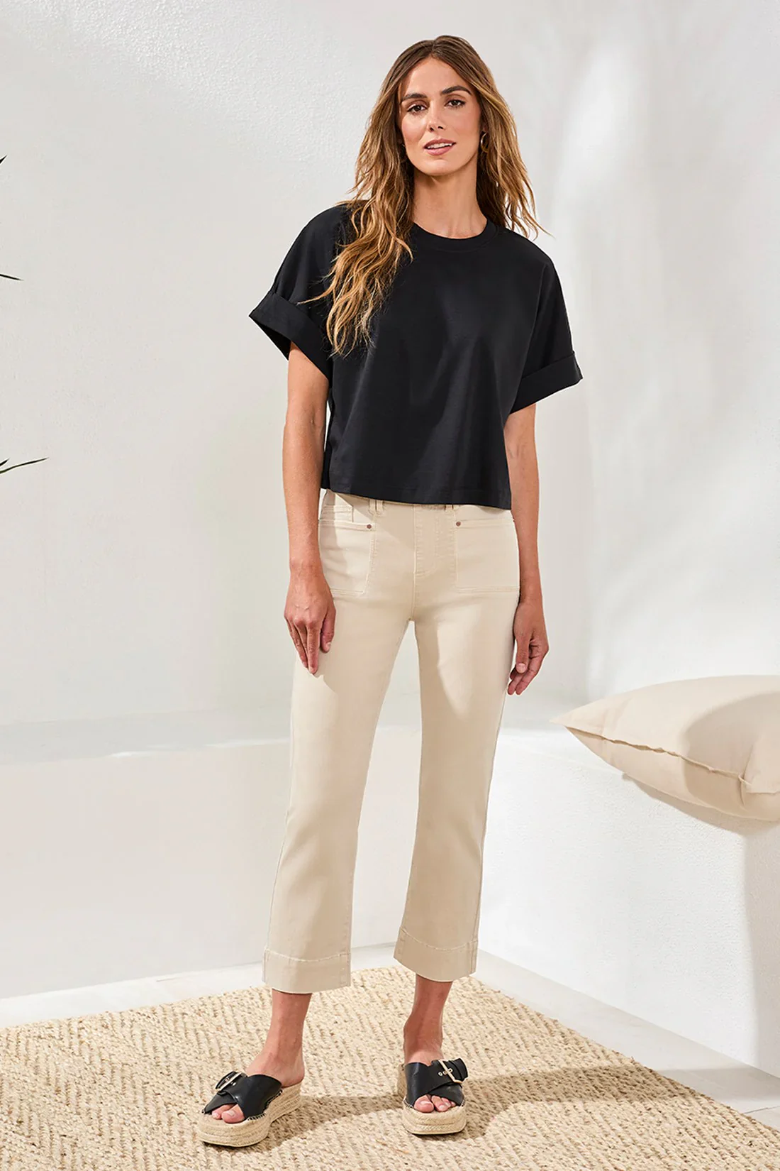 Tribal Pull On Kick Flare Capri-2441O-1821-Canvas - Image 3