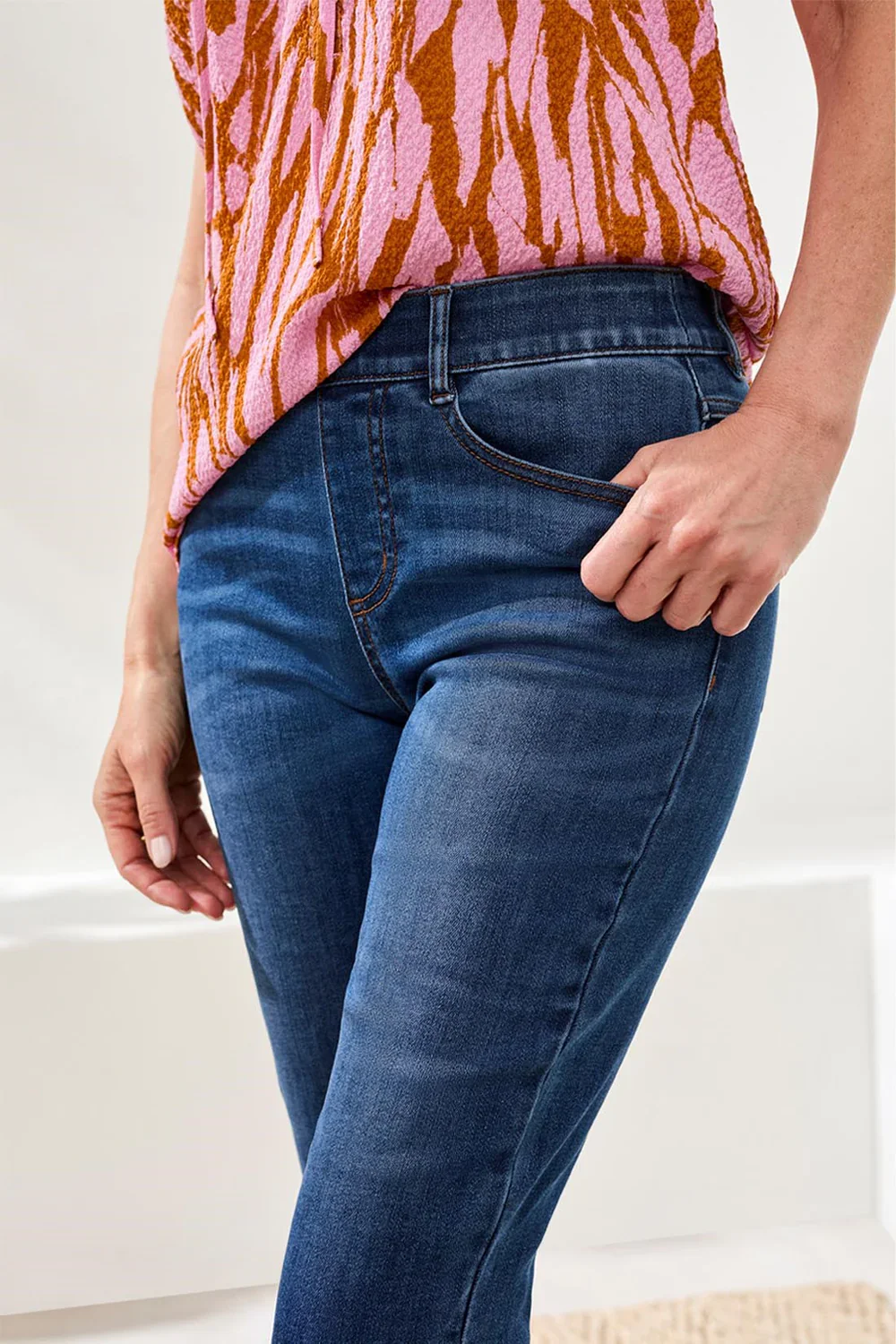 Tribal Pull On Pedal Pusher Jeans-7674OO-2343-Faded Blue - Image 2