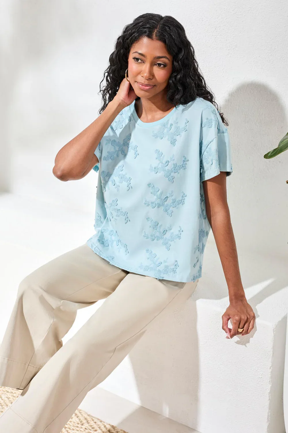 Tribal S/S Crew Neck Top-3085O-3332-Aqua Sky - Image 2