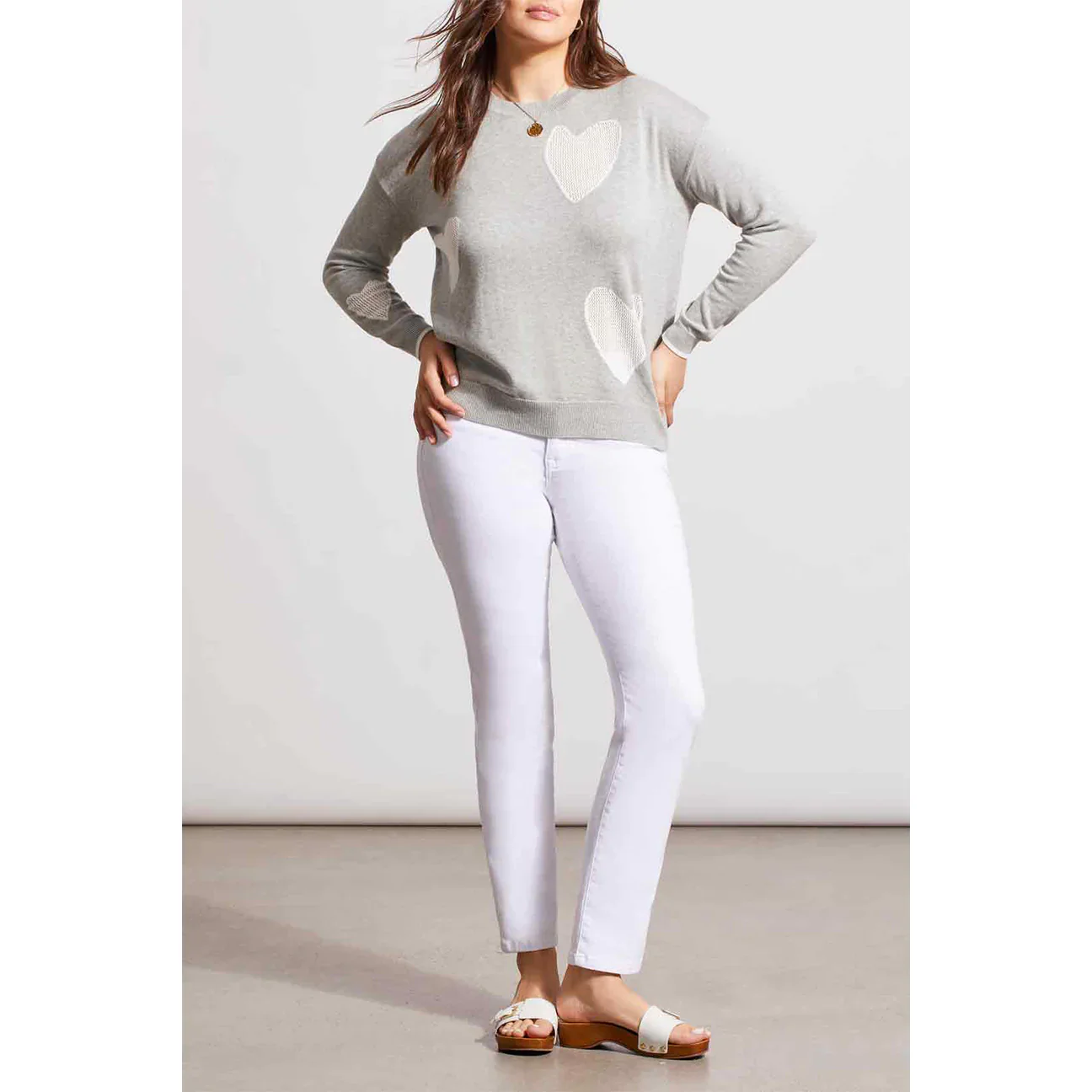 Tribal 5449O/6018-Crew NK Sweater W/Hearts-Grey Mix - Image 2