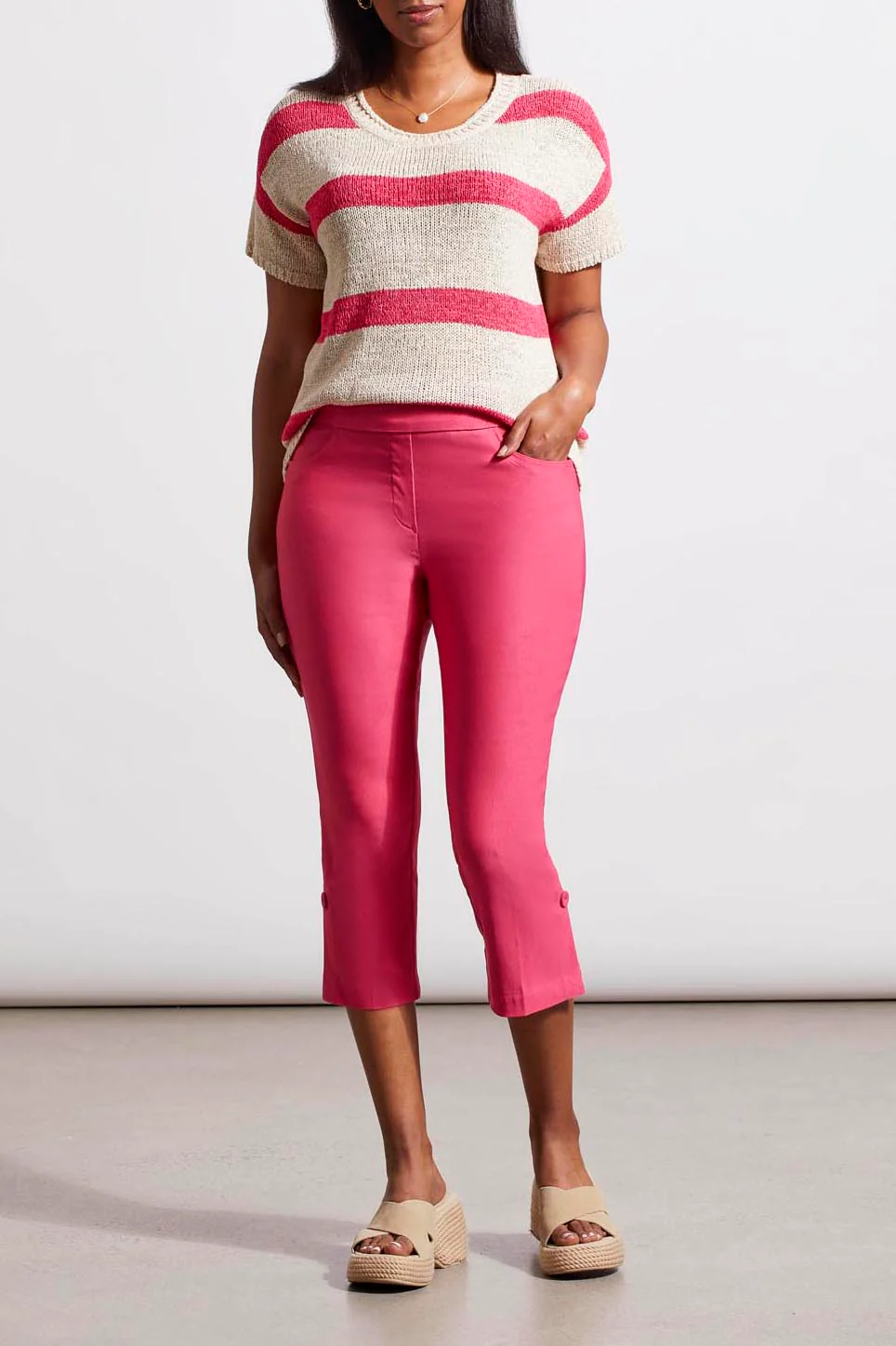 Tribal 1265O-7165-Pull On Capri-Raspberry