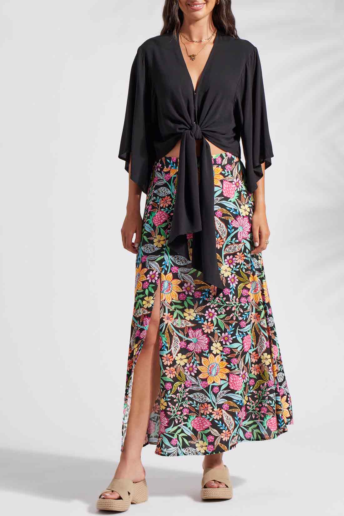 Tribal 1650XX-3882-Kimono TopW/ FRT Tie-Black - Image 3