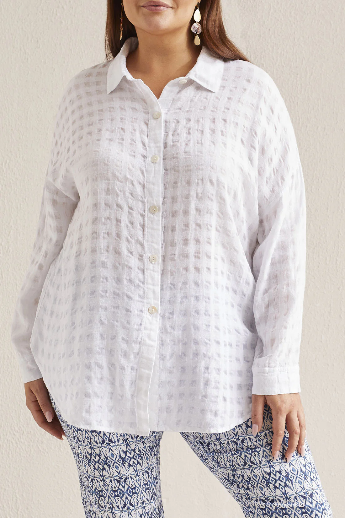 Tribal 1753OV-3887-Button Front Blouse-White - Image 2