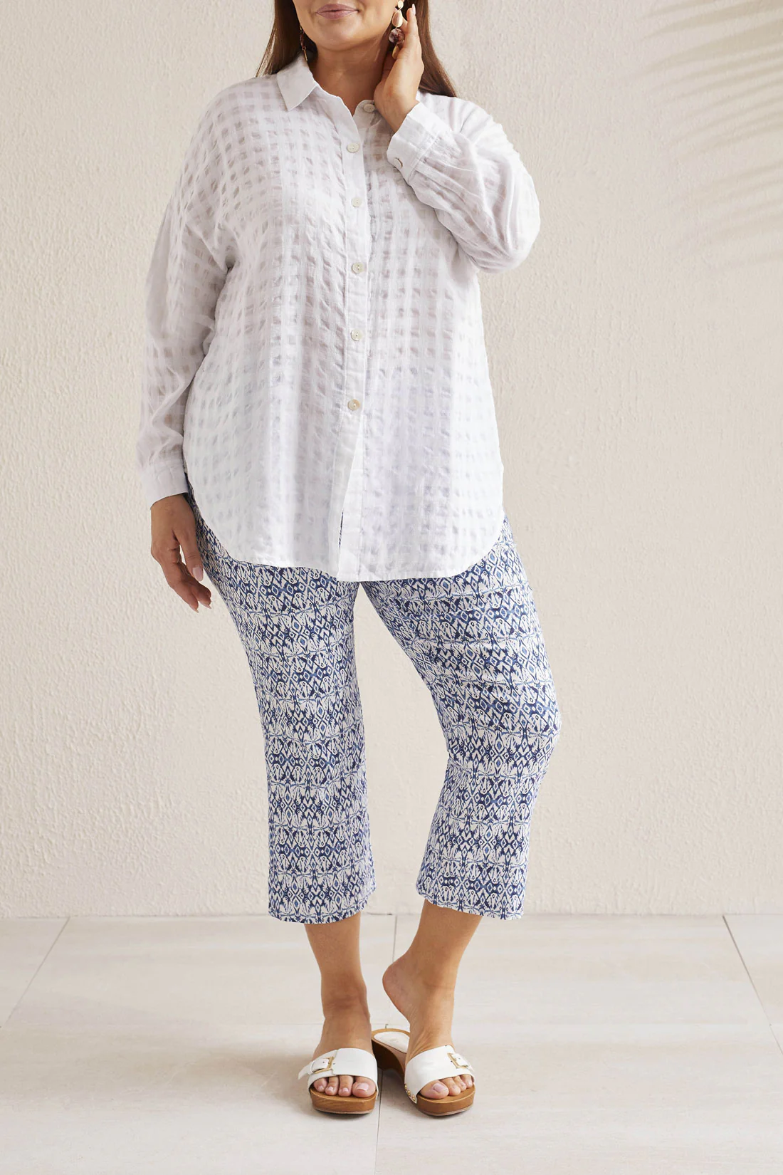 Tribal 1753OV-3887-Button Front Blouse-White - Image 3