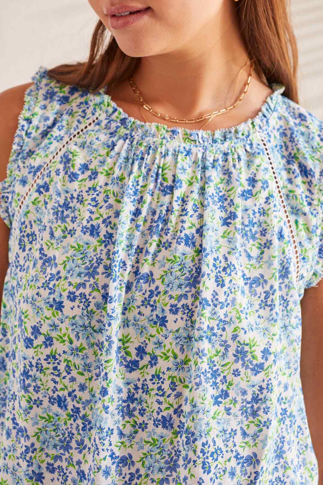Tribal  5399O/4943-Sleeveless Blouse-Azure Blue - Image 2