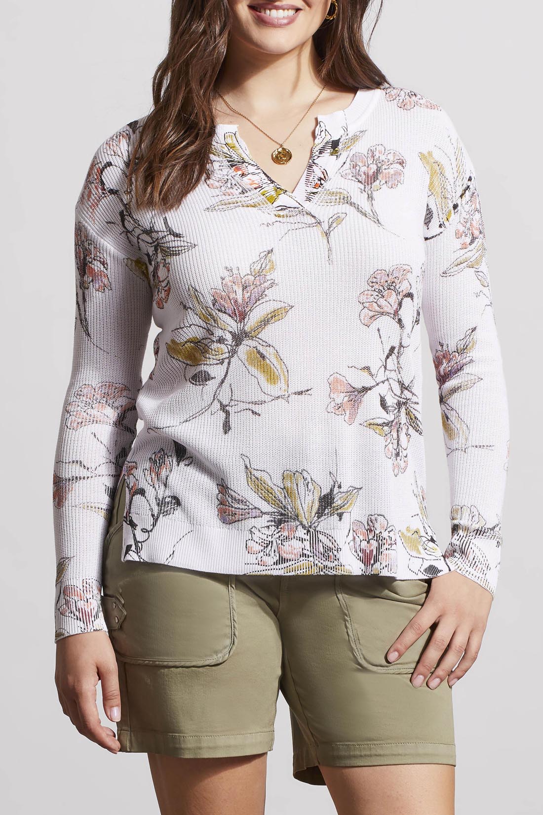 Tribal 5448O/4934-V Neck Printed Sweater-White Multi - Image 3