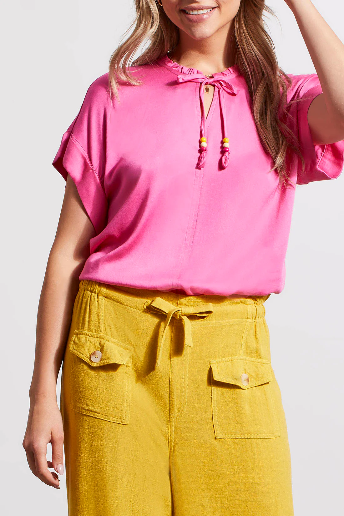 Tribal  5483O/1229-Blouse W/Beads-HI Pink - Image 3