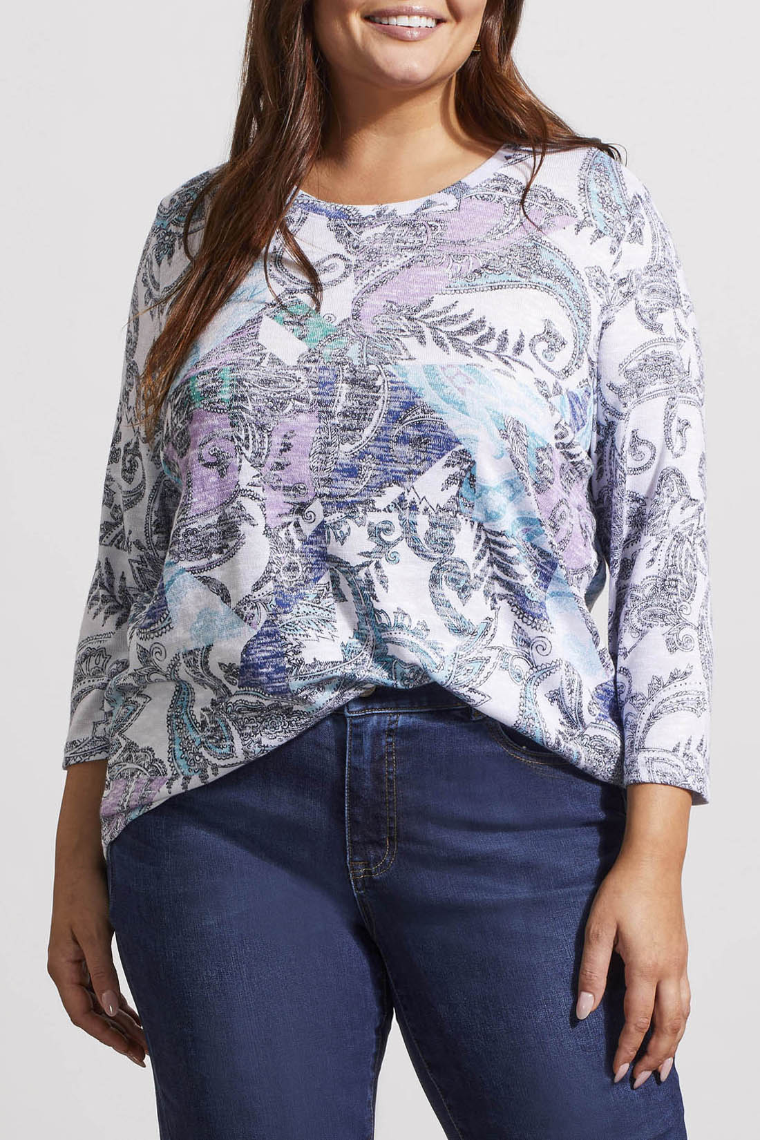 Tribal 7629V-1619-Mixed Print Top-Nautical - Image 3
