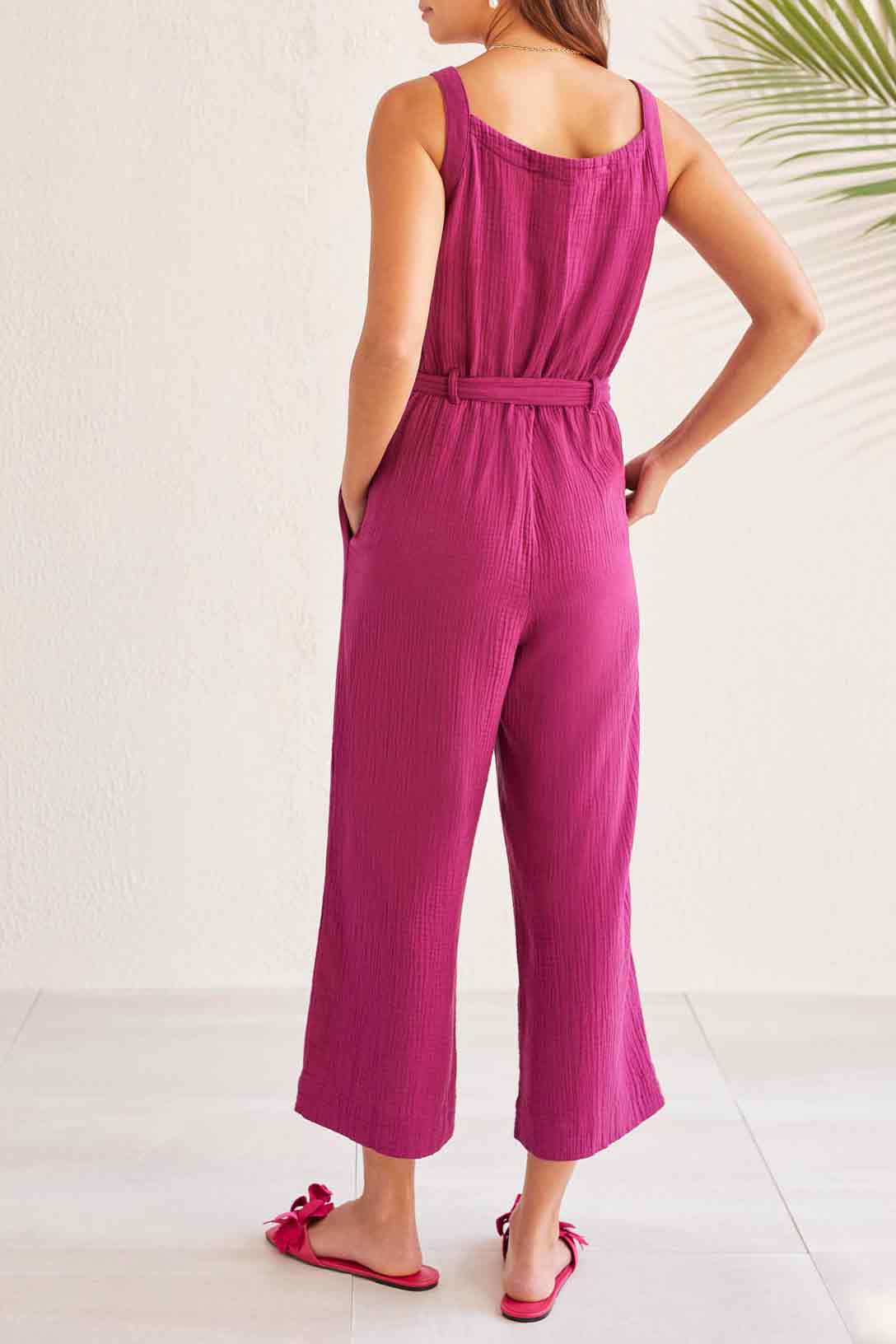 Tribal 7676O-4555-Belted Jumpsuit-Plum - Image 4