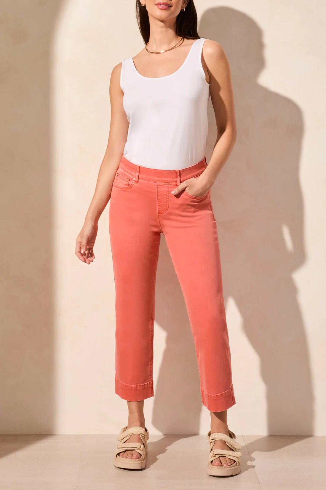 Tribal -1647O-2020W-Pull On Kick Flare Capri-Coral Sky - Image 2