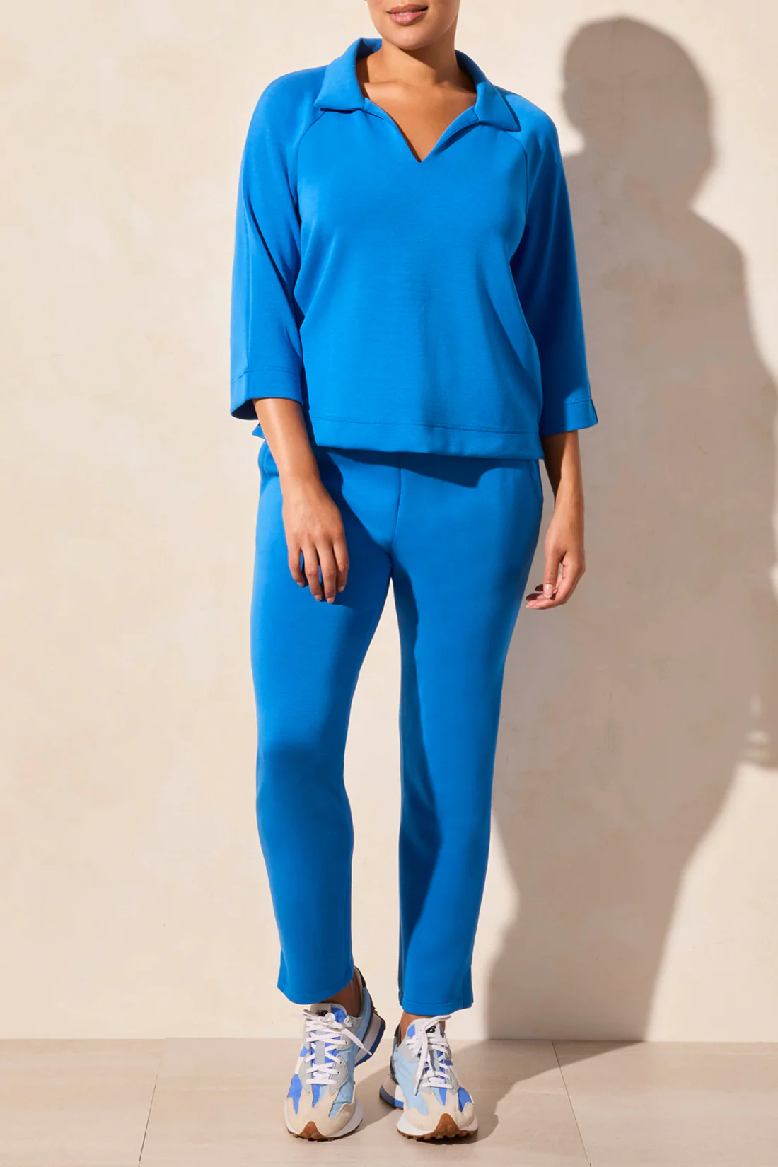 Tribal -2137O-3390-3/4 Sleeve Henley Top W/Side Slits-Riviera - Image 2