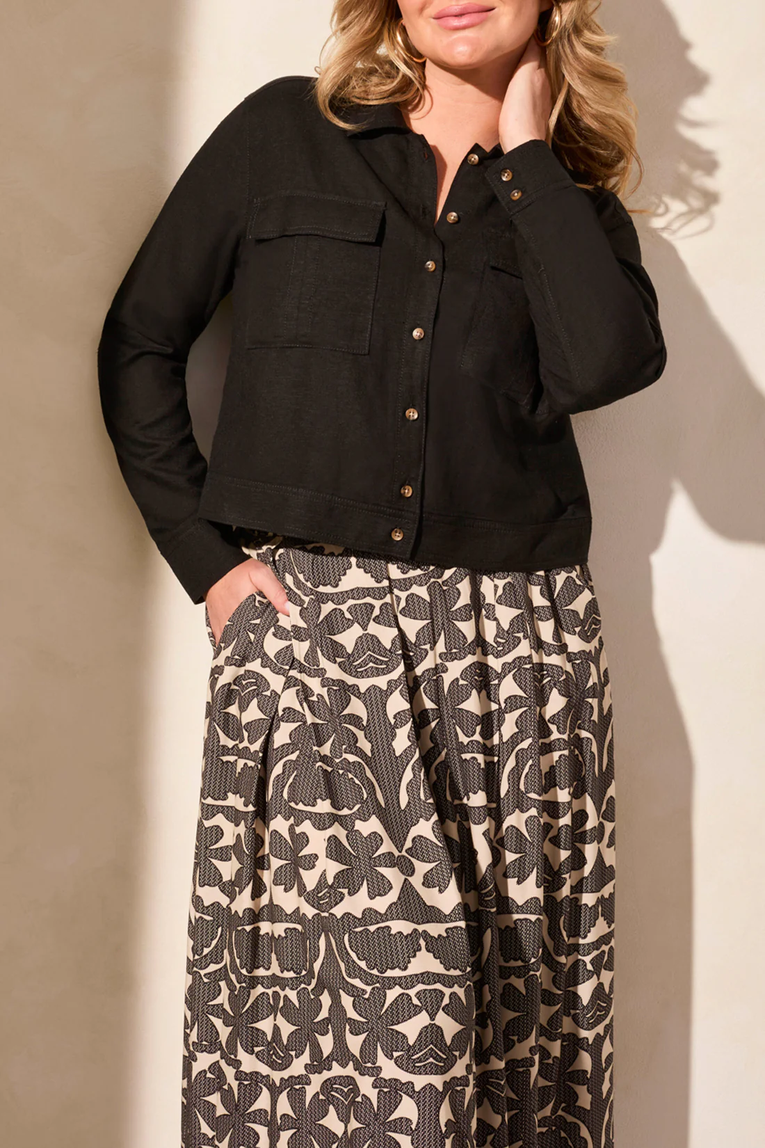 Tribal -2152O-4525-L/S Button Front Jacket W/Chest Pockets-Black - Image 2