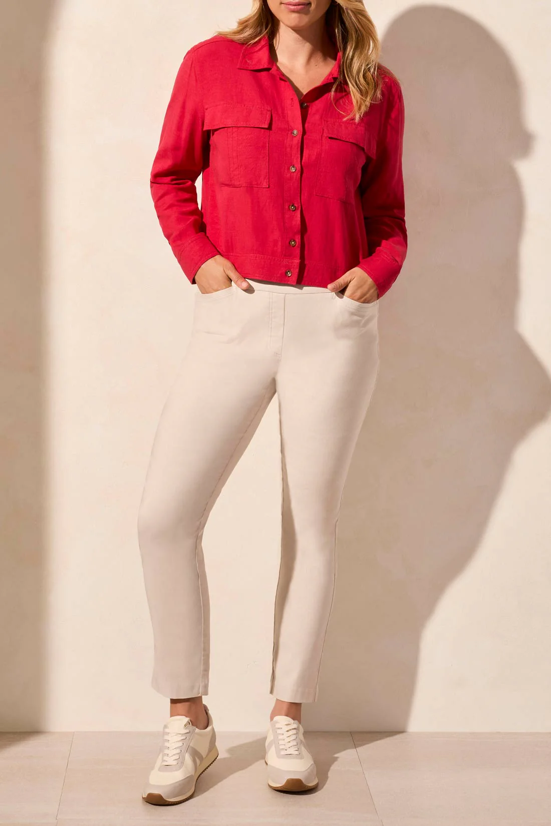 Tribal -2152O-4525-L/S Button Front Jacket W/Chest Pockets-Cherry - Image 3