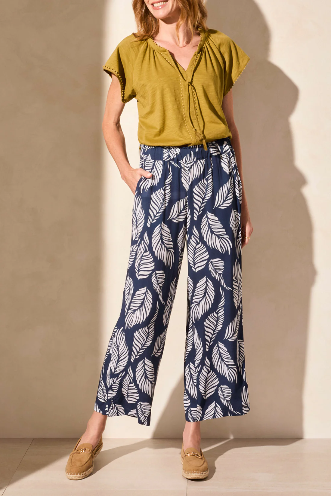 Tribal -2156O-3477-Pull On Ankle Pant W/Hem Vent And Buttons-Indigo - Image 2